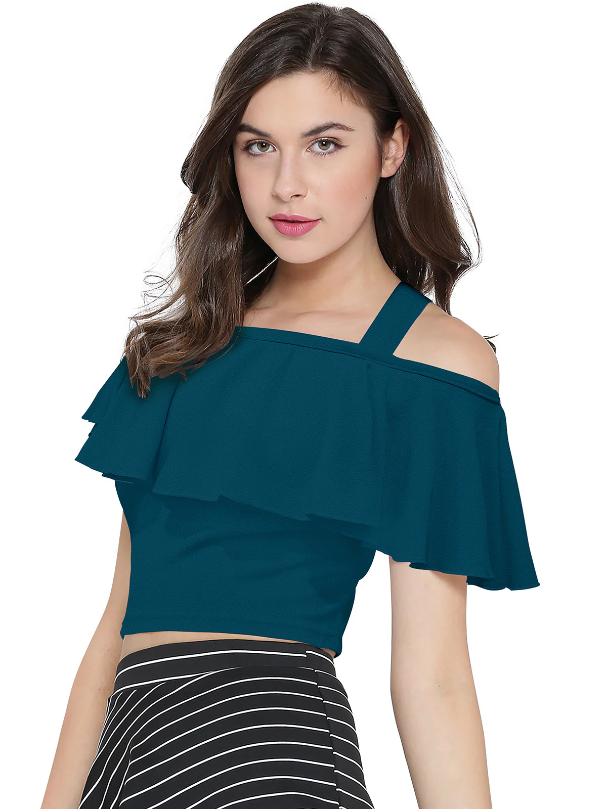 Odette Teal Polyester Solid Top For Women - Image 3