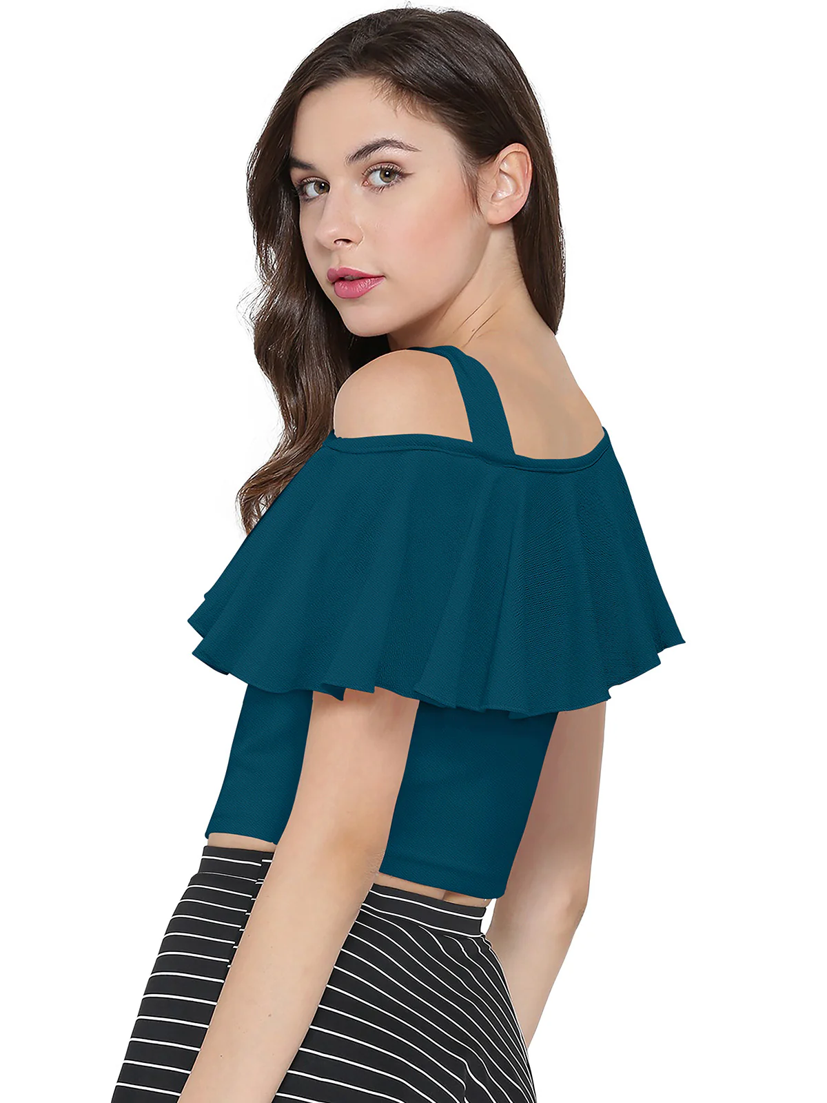 Odette Teal Polyester Solid Top For Women - Image 4