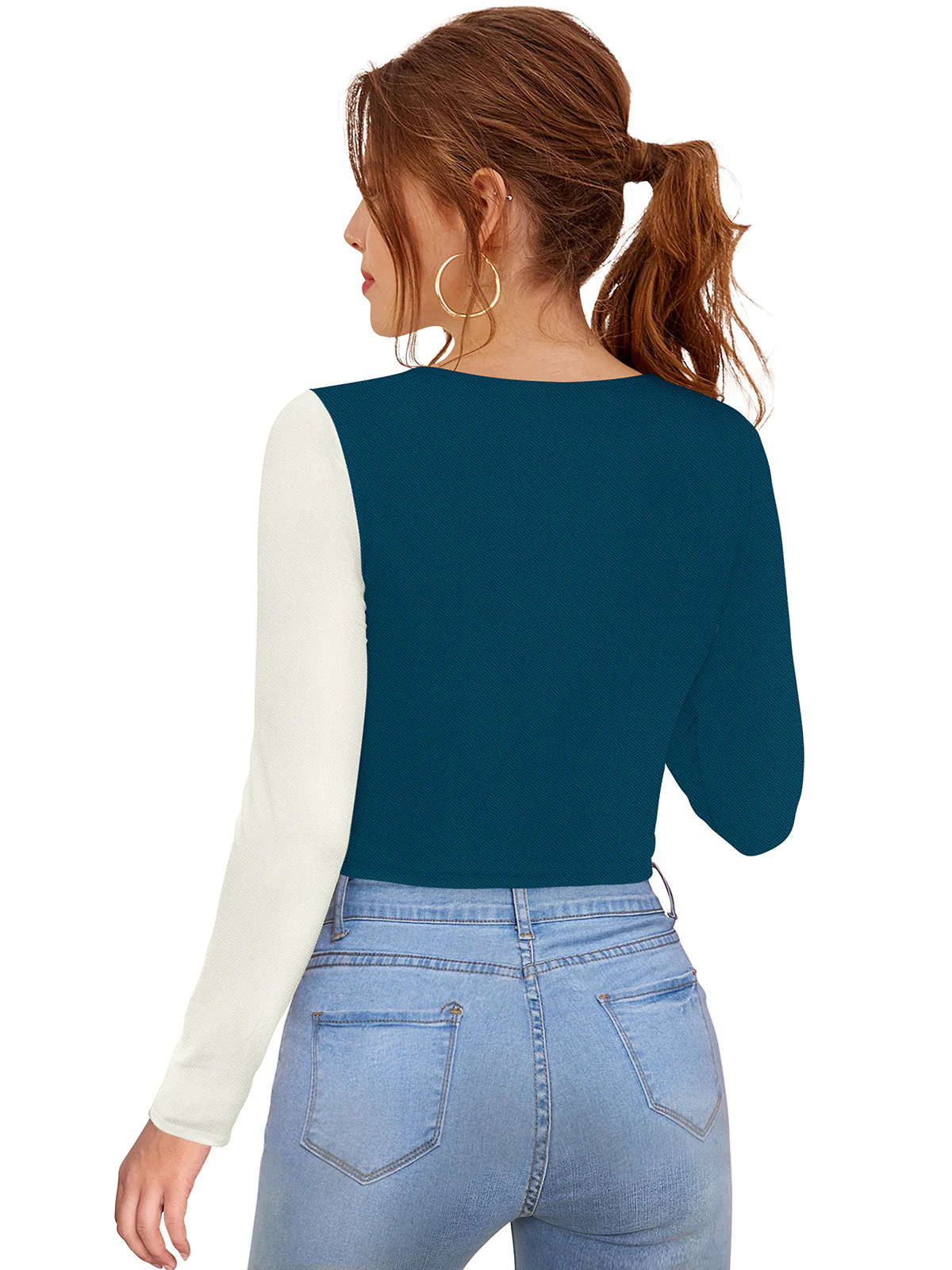 Odette Teal Polyester Solid Top For Women - Image 4