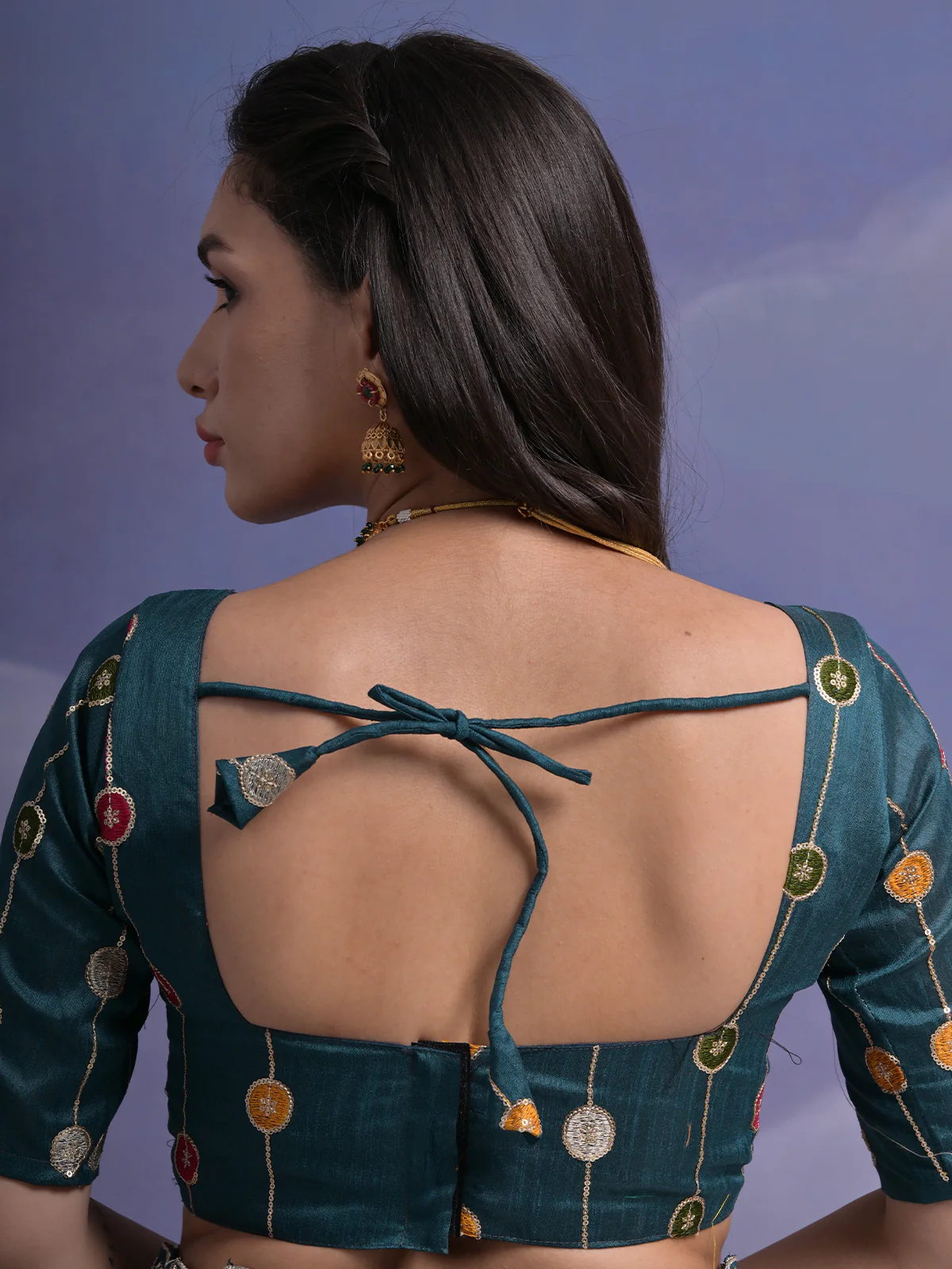 Odette Teal Printed Georgette Saree With Unstitched Blouse For Women - Image 7