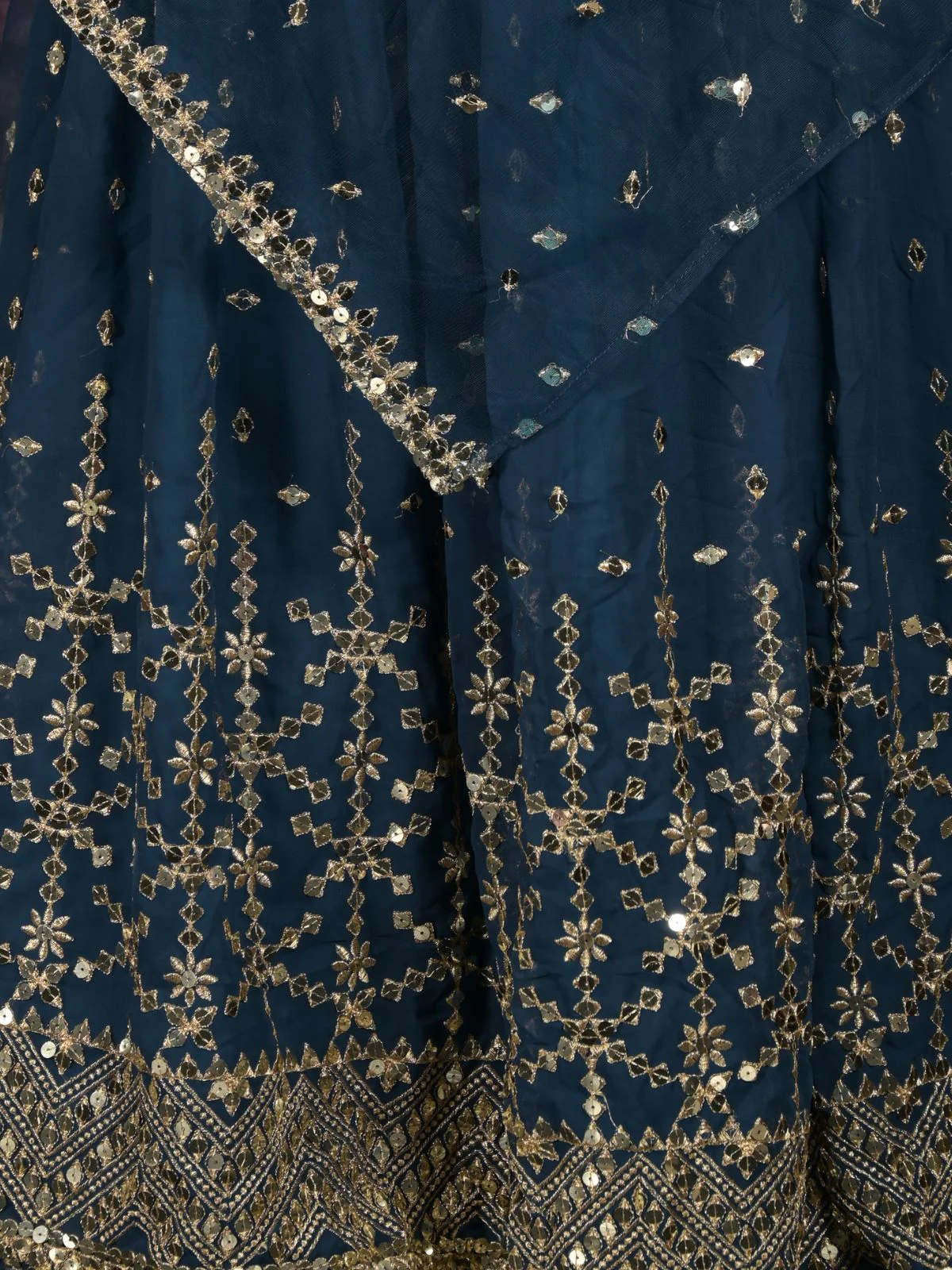 Odette Teal Sequins Embroidered Lehenga Set With Dupatta And Unstitched Blouse For Women - Image 5