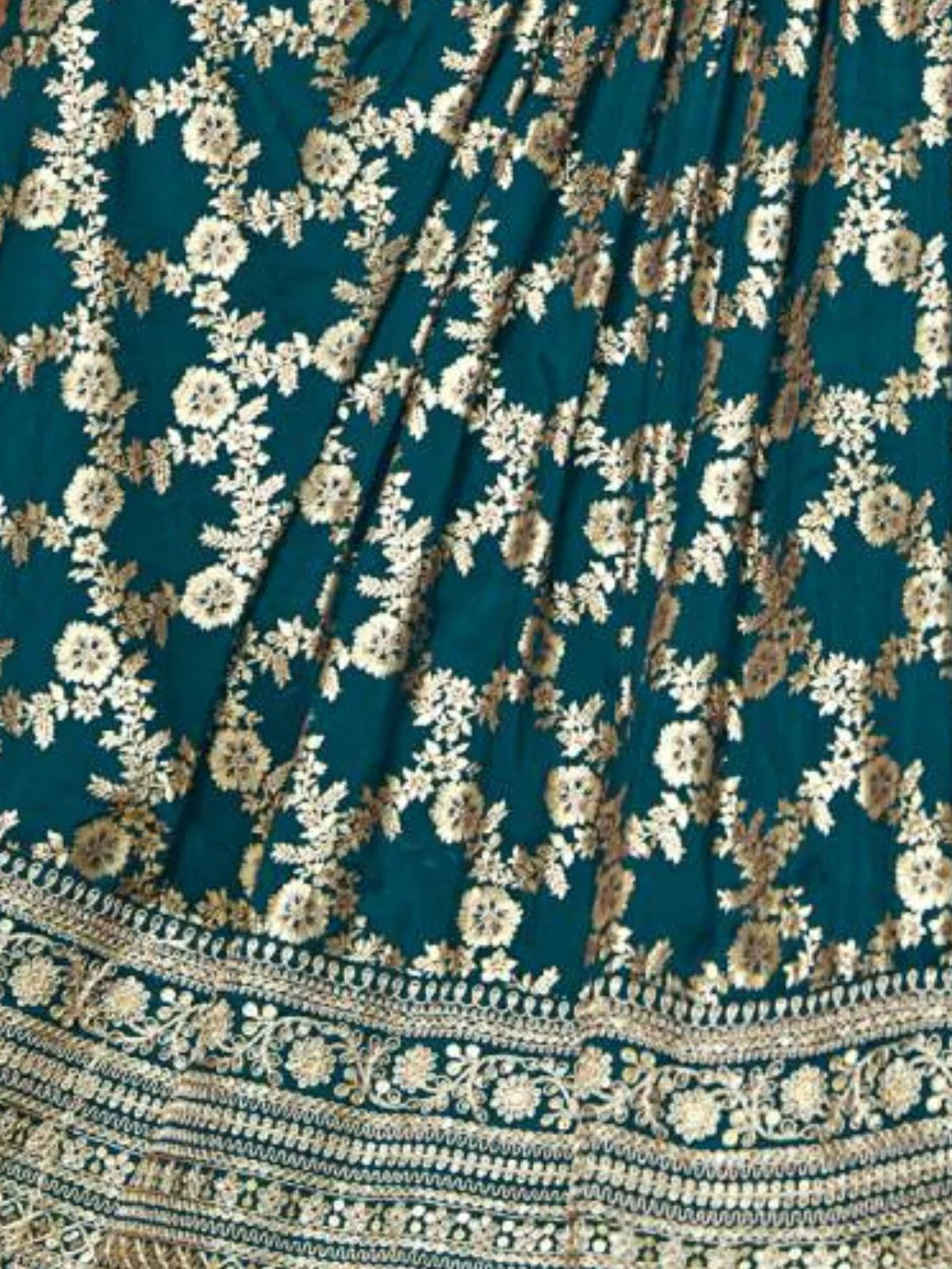 Odette Teal Silk Blend Foil Print Gown For Women - Image 5