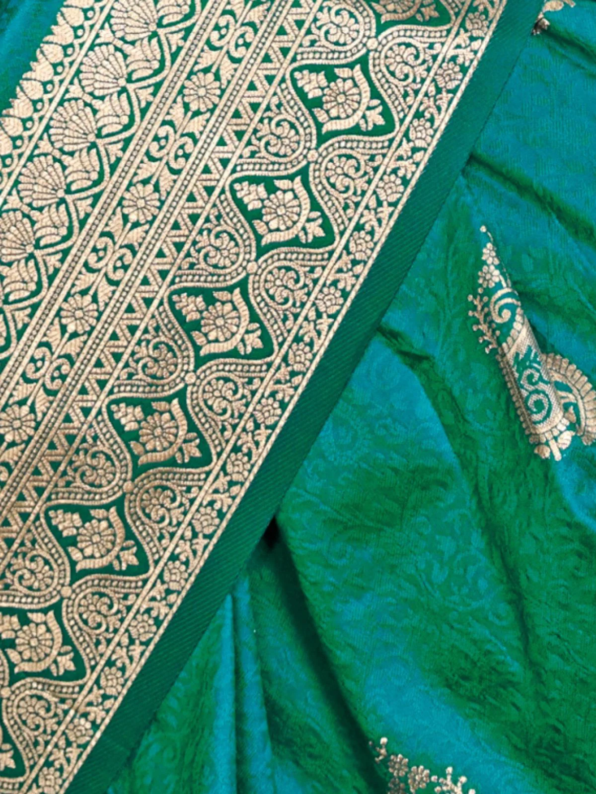 Odette Teal Silk Blend Woven Saree With Unstitched Blouse For Women - Image 3