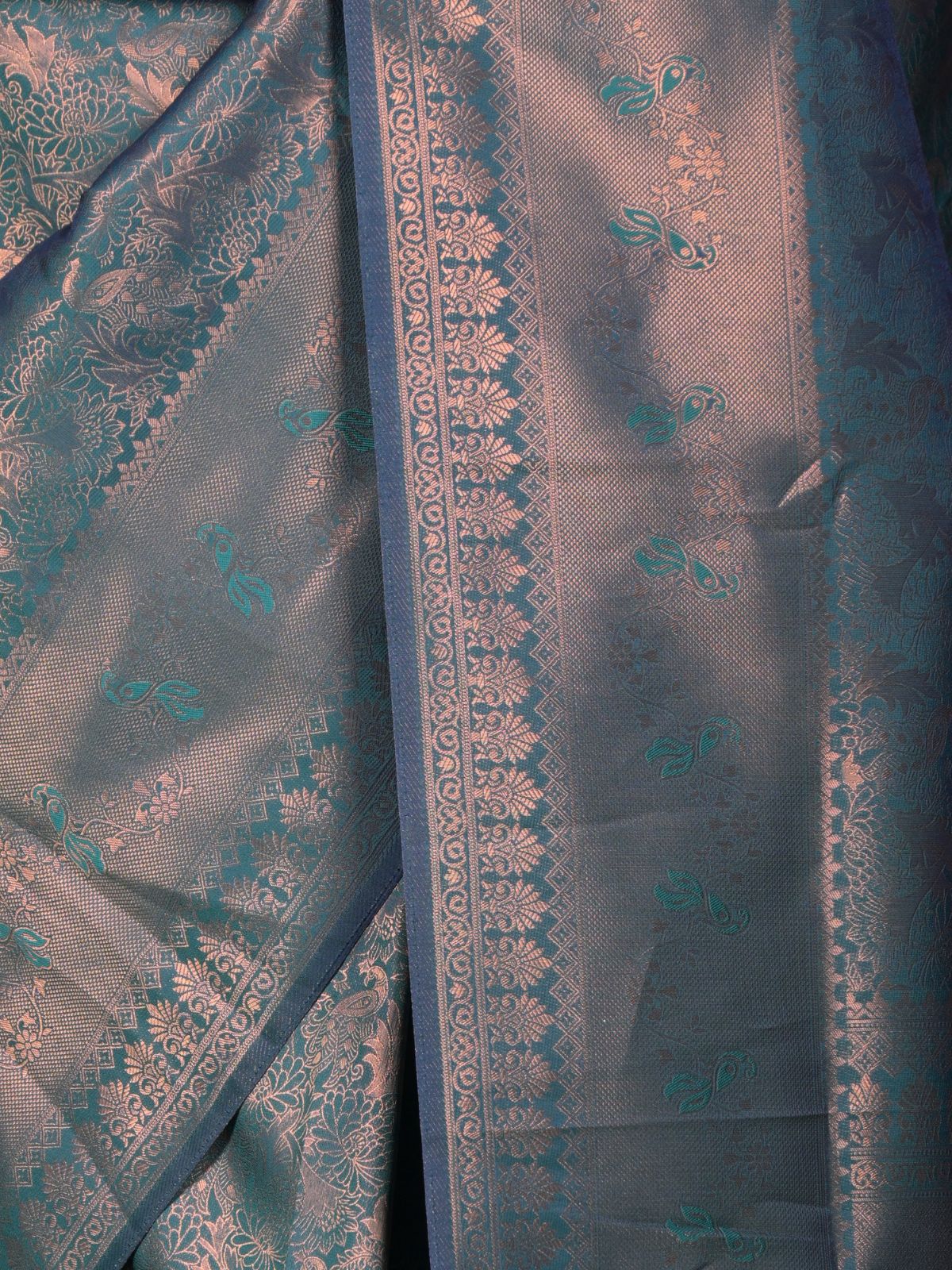 Odette Teal Silk Blend Woven Saree with Unstitched Blouse for Women - Image 5