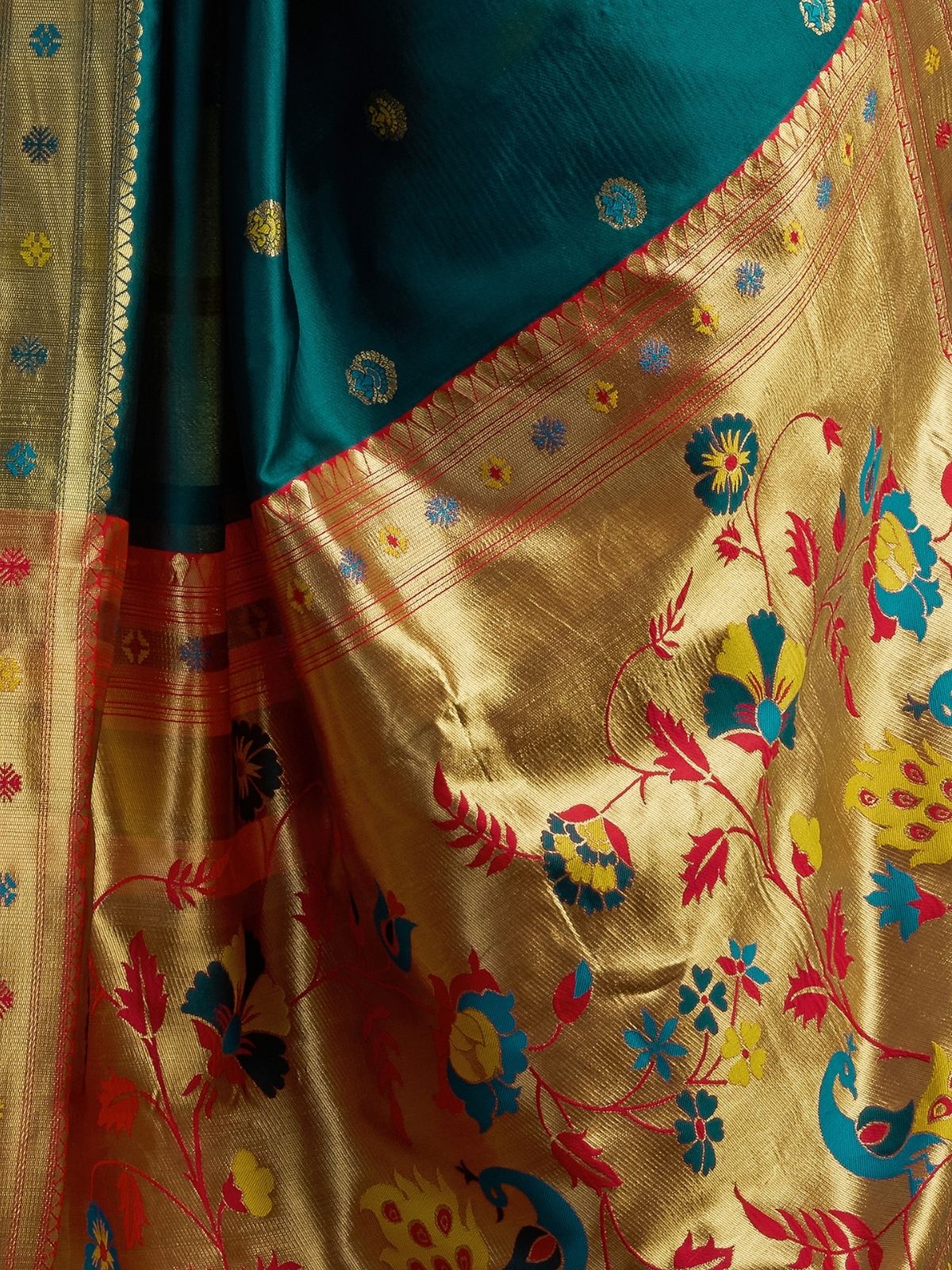 Odette Teal Silk Woven Paithani Saree For Women - Image 6