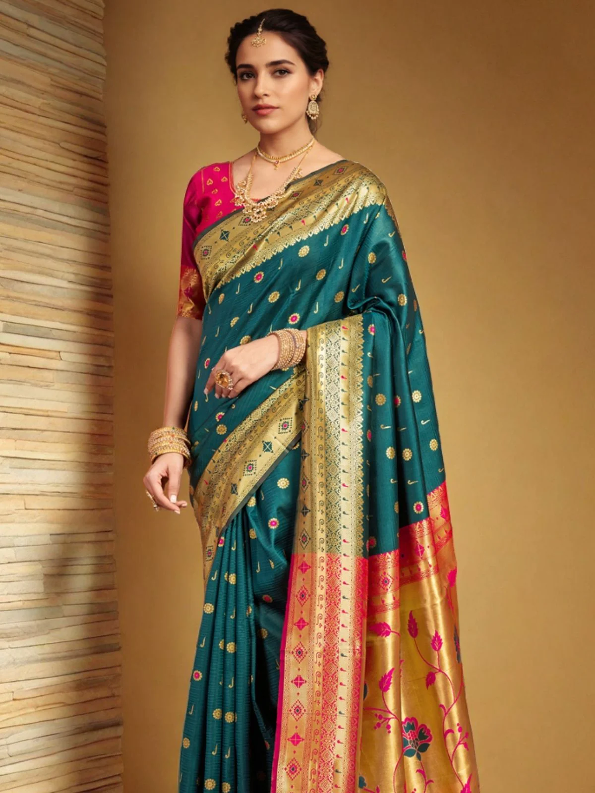 Odette Teal Silk Woven Saree For Women - Image 4