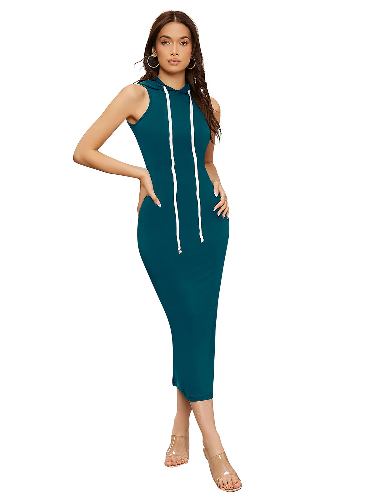 Odette Teal Bodycon Knit Fabric Dress For Women - Image 2