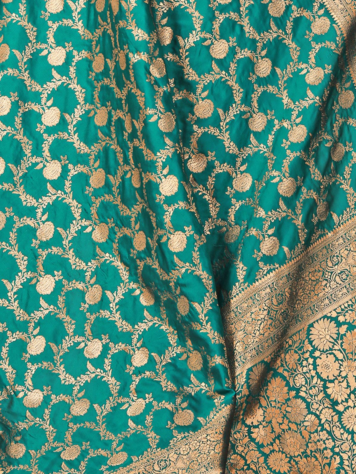 Odette Teal Woven Banarasi Silk Saree With Unstitched Blouse For Women - Image 5