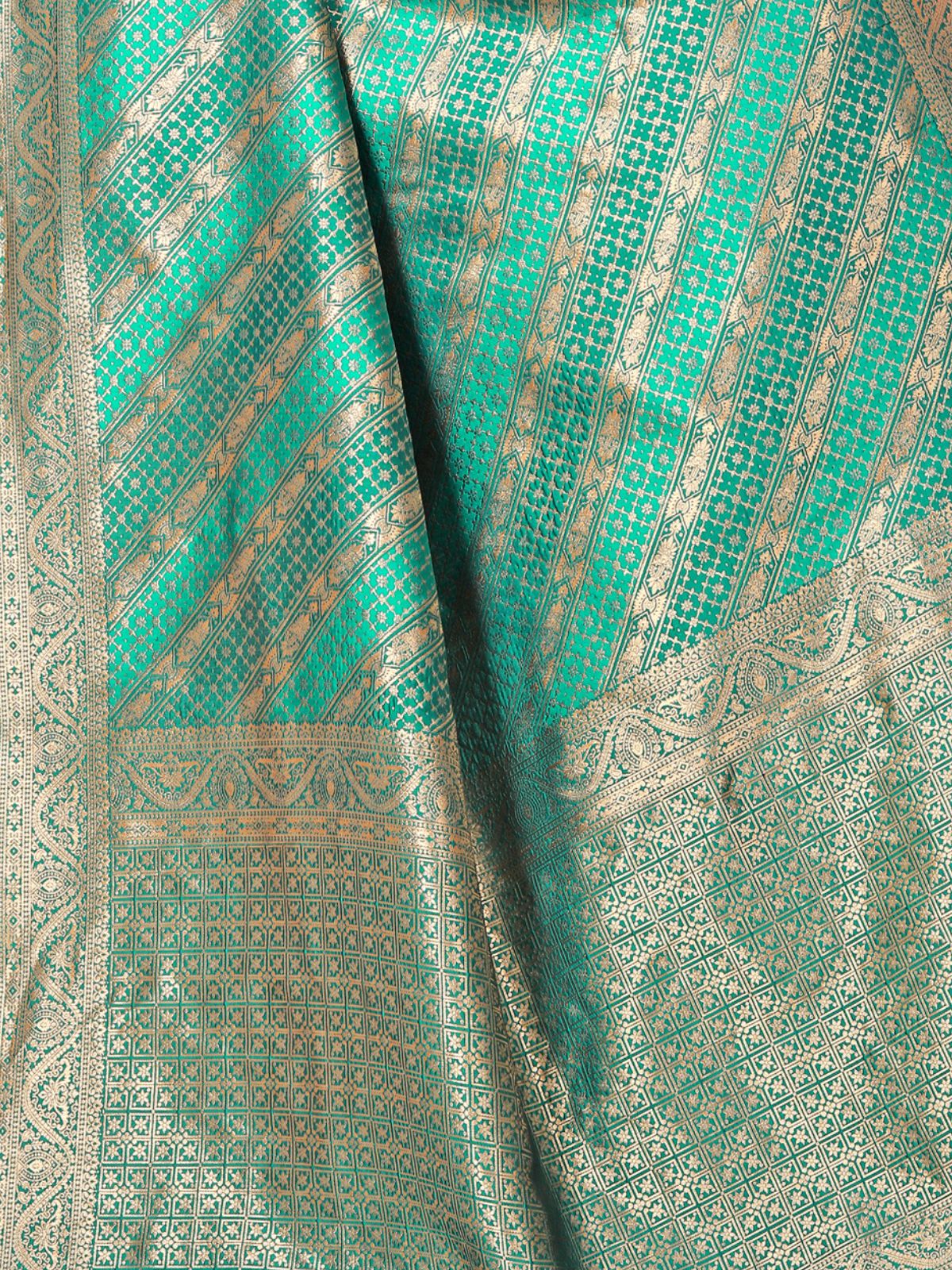 Odette Teal Woven Banarasi Silk Saree With Unstitched Blouse For Women - Image 6