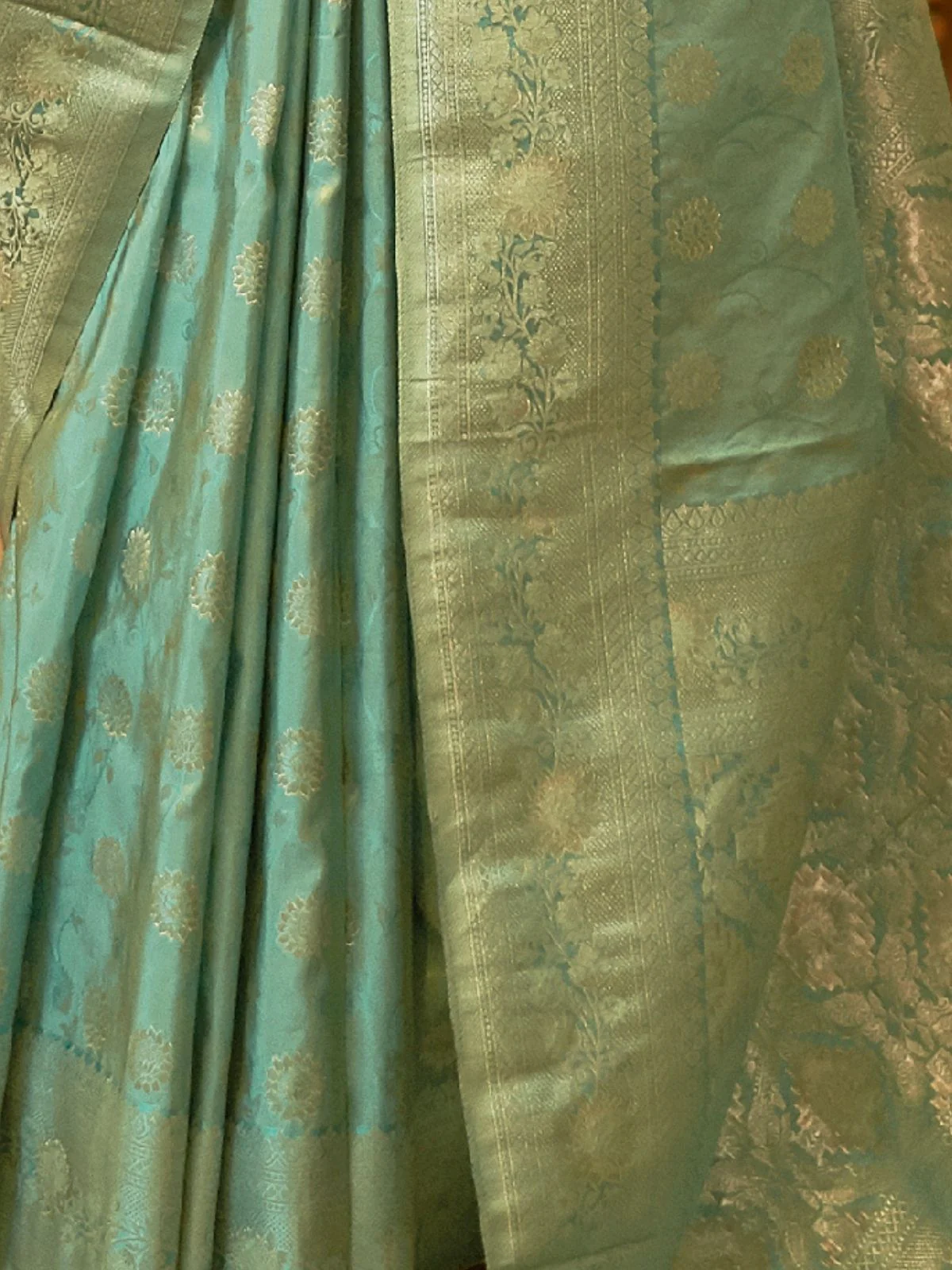 Odette Sea Green Woven Design Silk Blend Saree With Unstitched Blouse For Women - Image 3