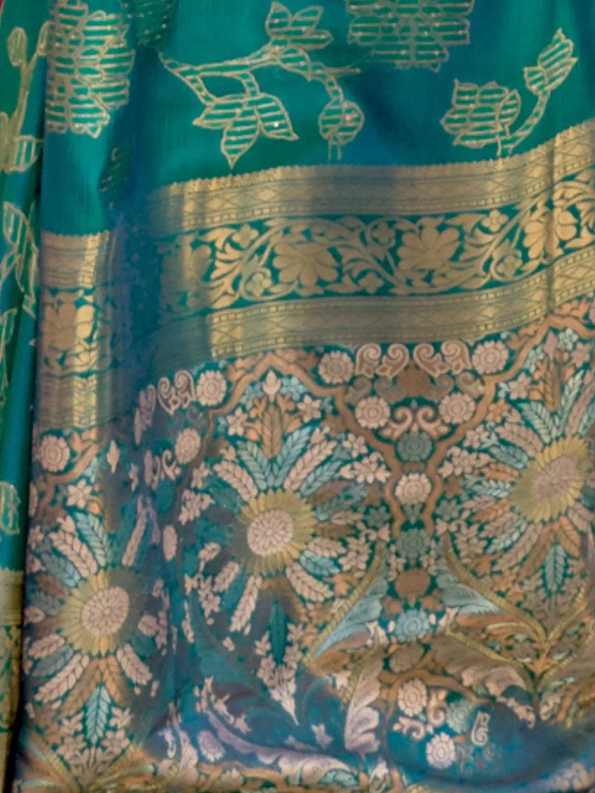 Odette Teal Woven Design Silk Blend Saree With Unstitched Blouse For Women - Image 4