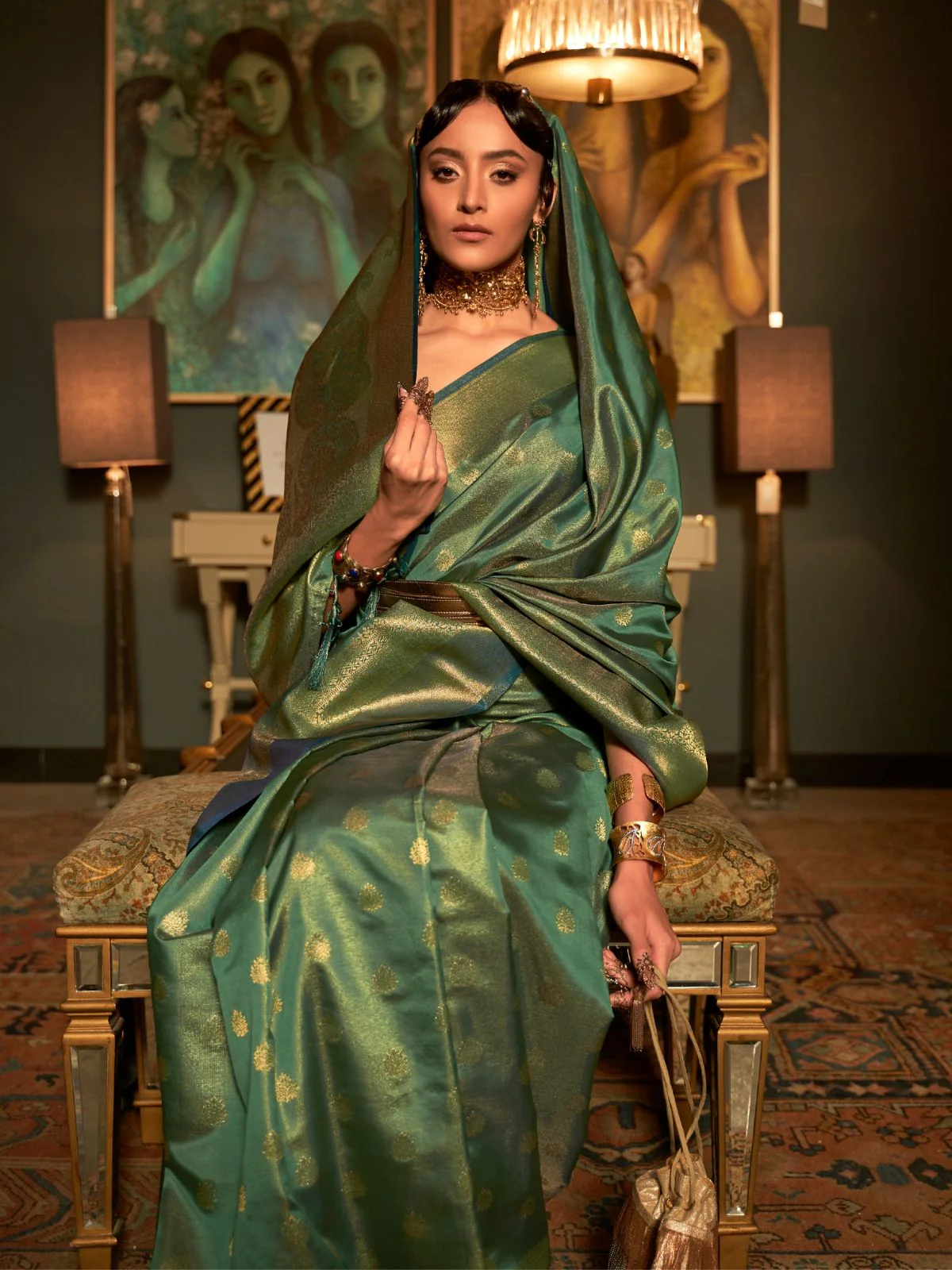 Odette Green Woven Design Silk Blend Saree With Unstitched Blouse For Women - Image 2
