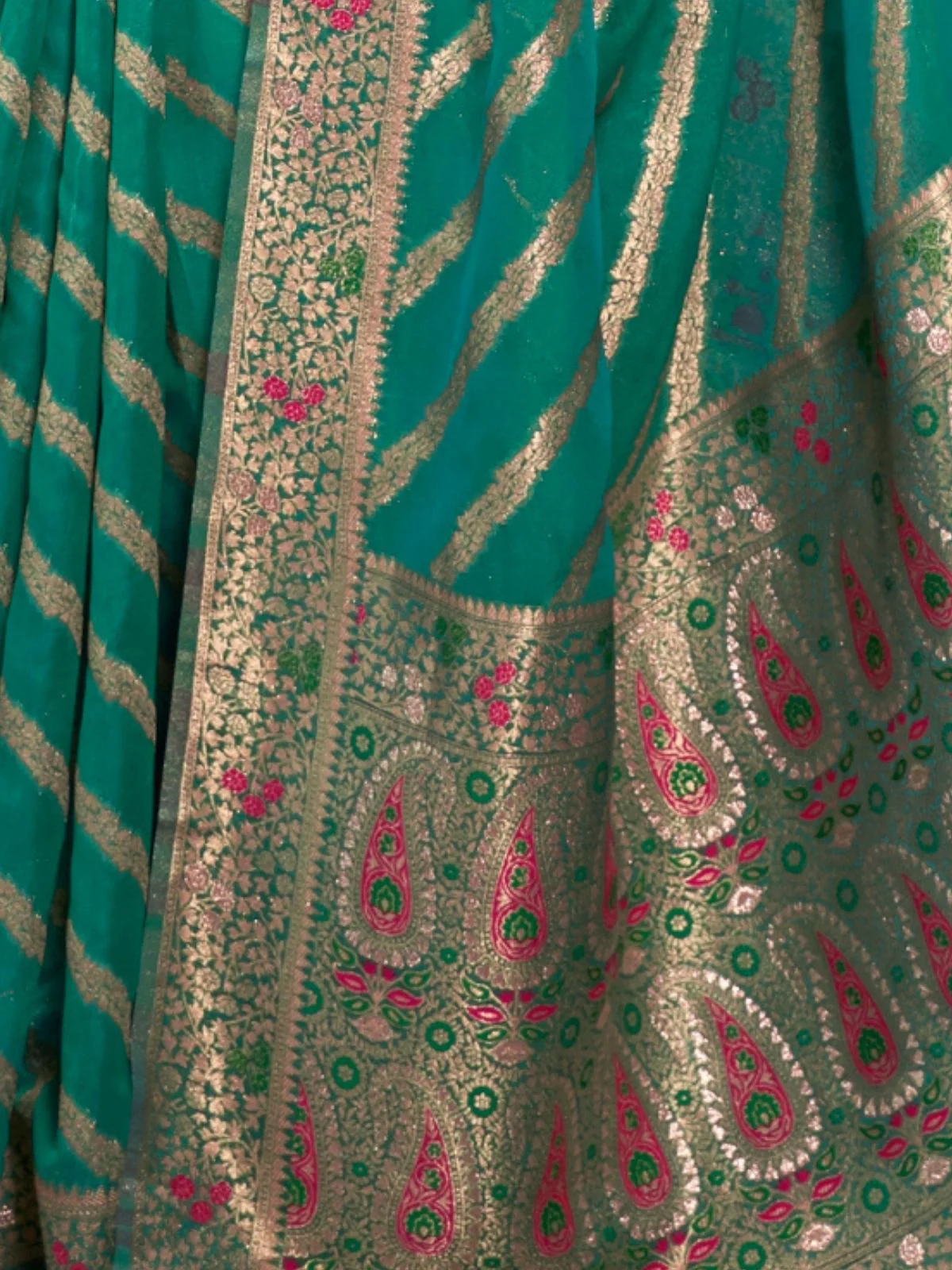 Odette Teal Woven Design Silk Blend Saree With Unstitched Blouse For Women - Image 4