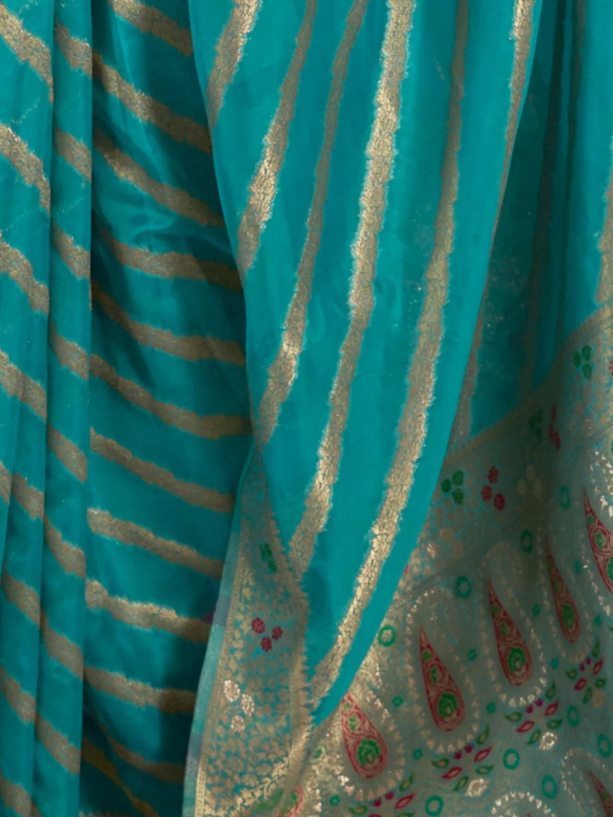 Odette Teal Woven Design Silk Blend Saree With Unstitched Blouse For Women - Image 3