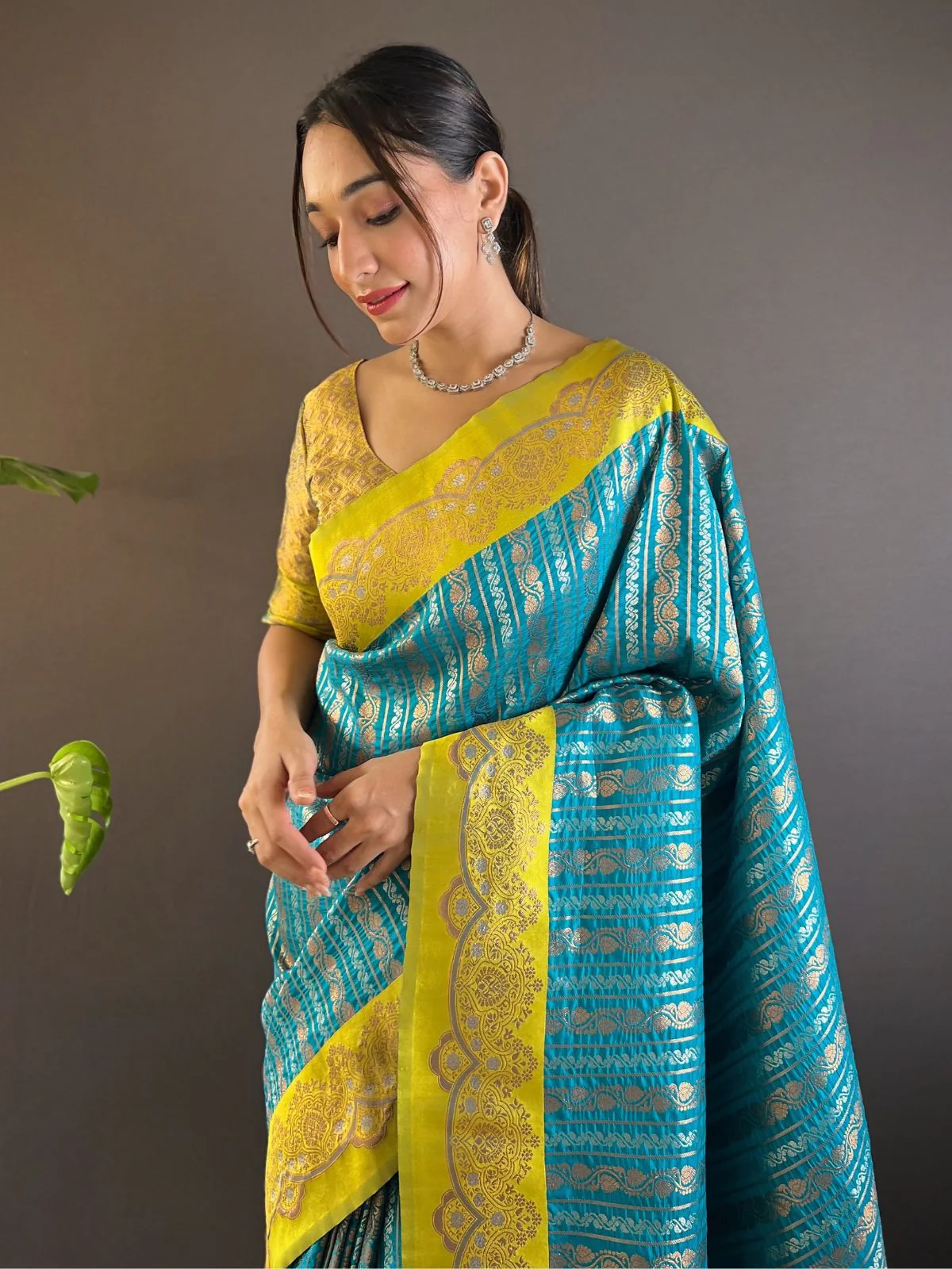 Odette Teal Woven Design Soft Silk Saree With Unstitched Blouse For Women - Image 3