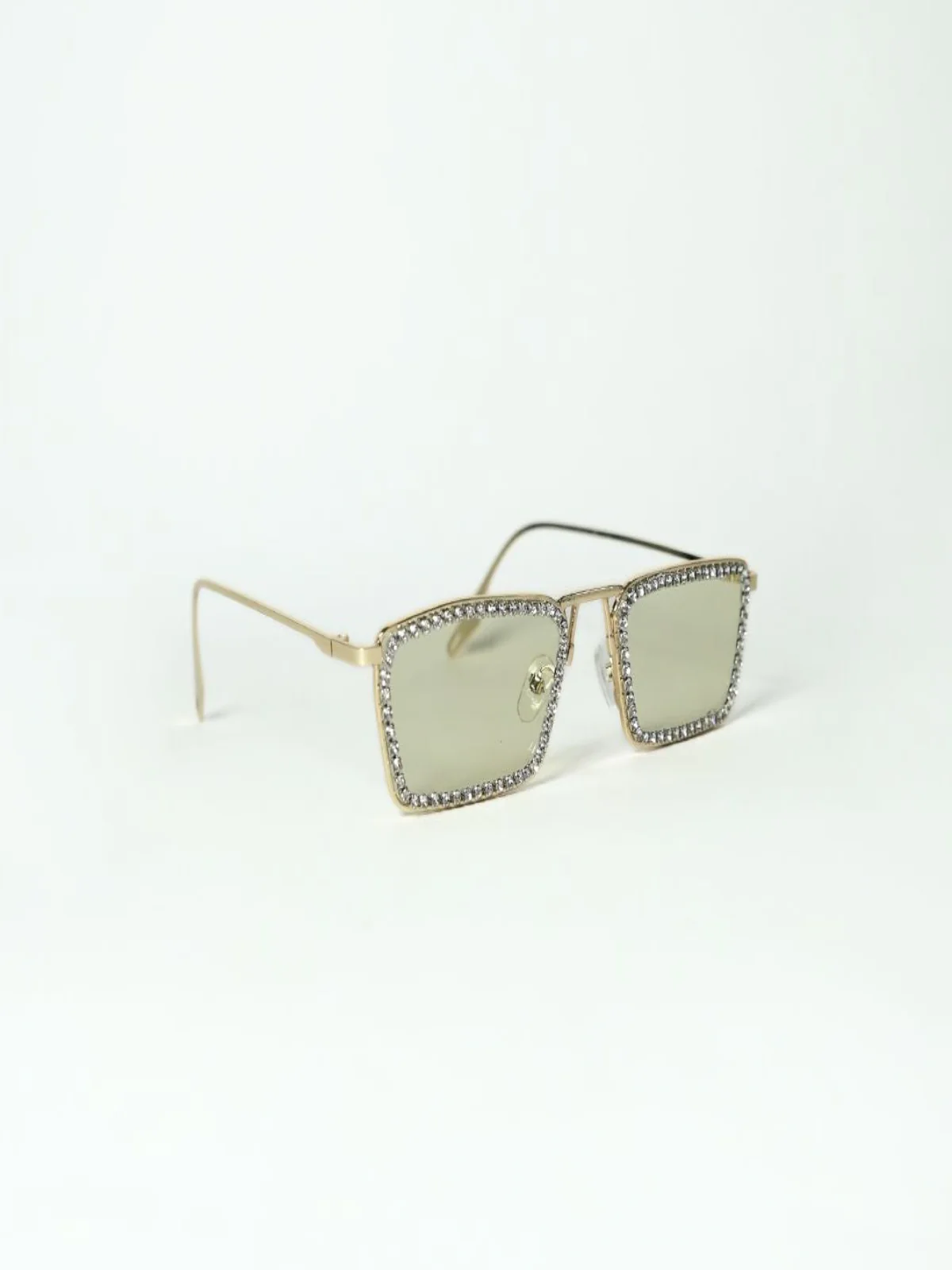 Odette Tinted Green Alloy Embellished Sunglasses For Women - Image 3