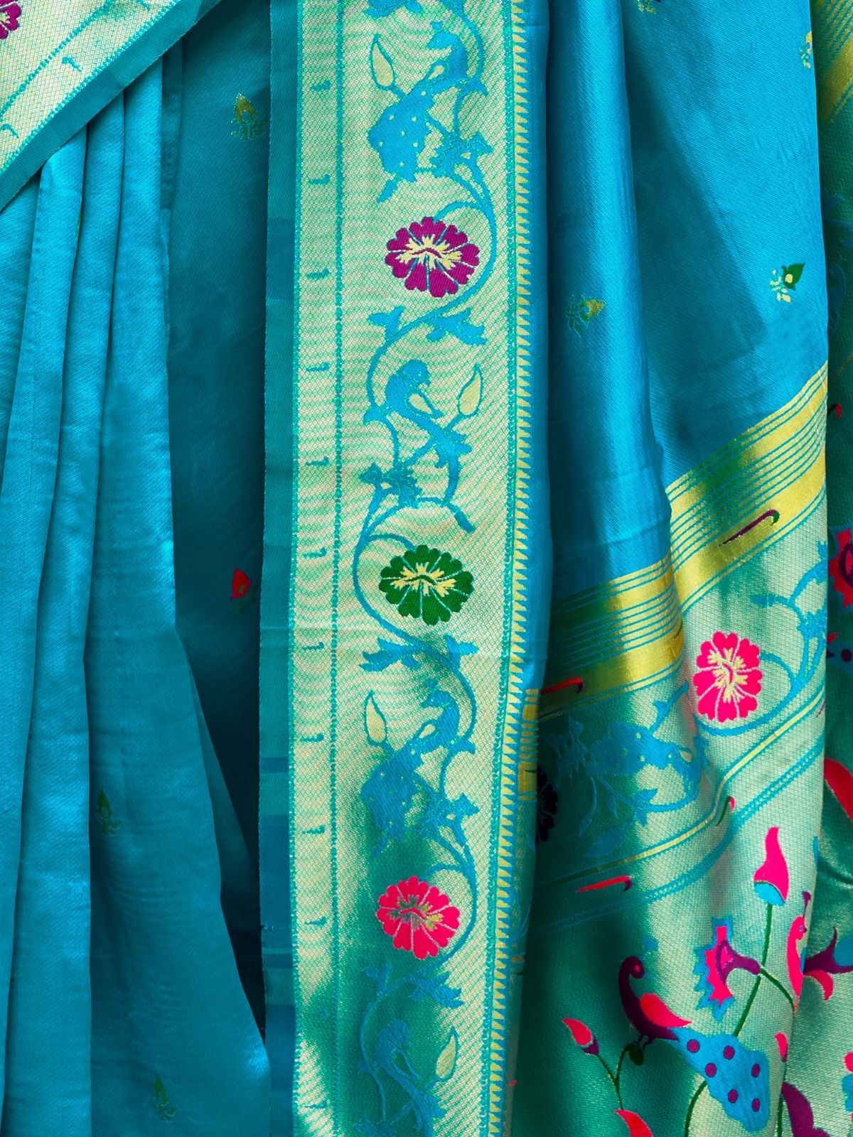 Odette Turquoise Blue Silk Woven Paithani Saree For Women - Image 6