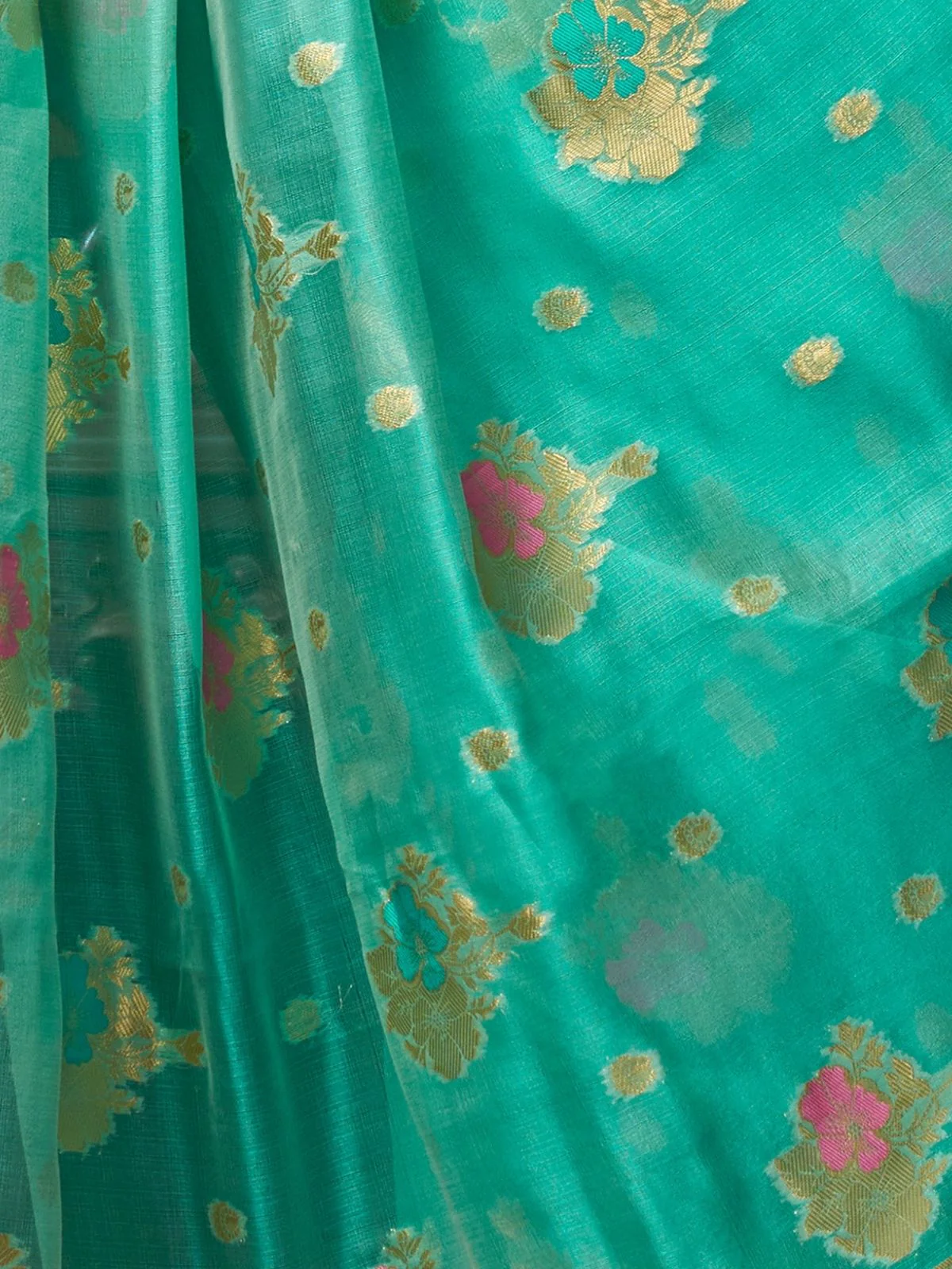 Odette Turquoise Silk Blend Woven Saree For Women - Image 6