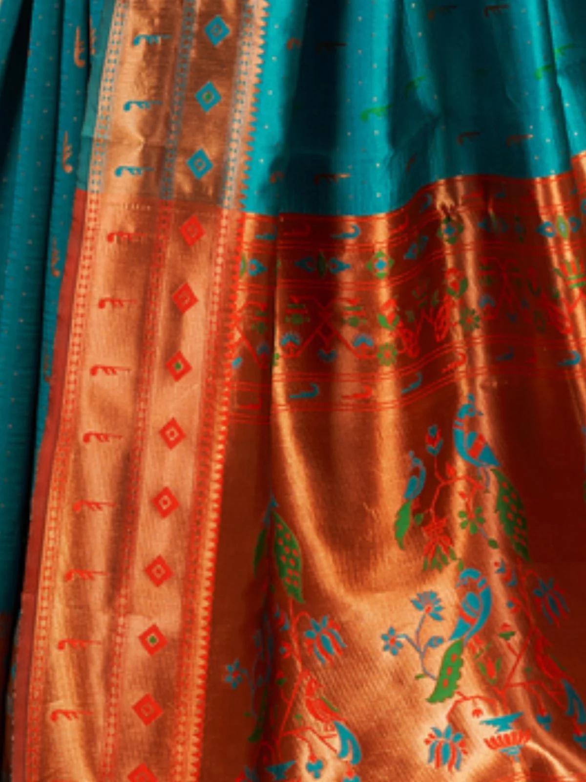 Odette Turquoise Silk Woven Saree For Women - Image 4