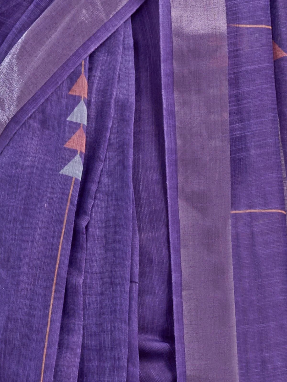 Odette Violet Cotton Linen Zari Work Saree For Women - Image 5