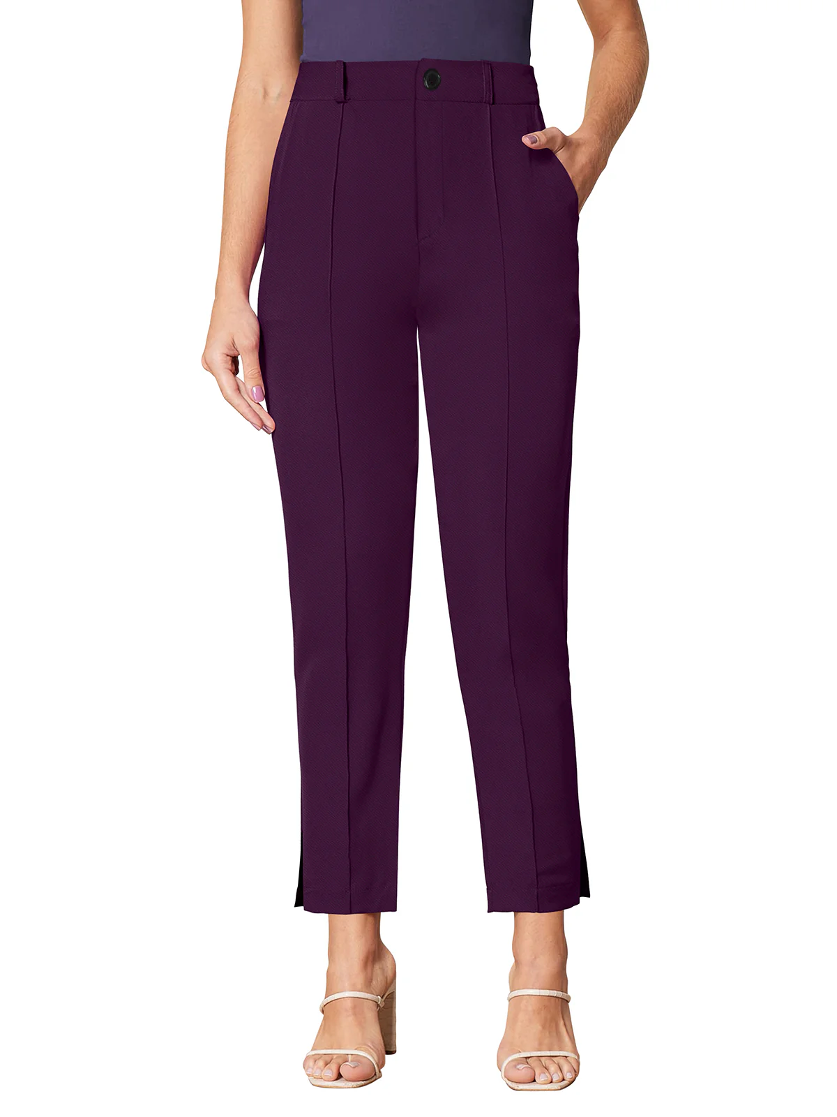 Odette Violet Polyester Solid Trouser For Women - Image 2