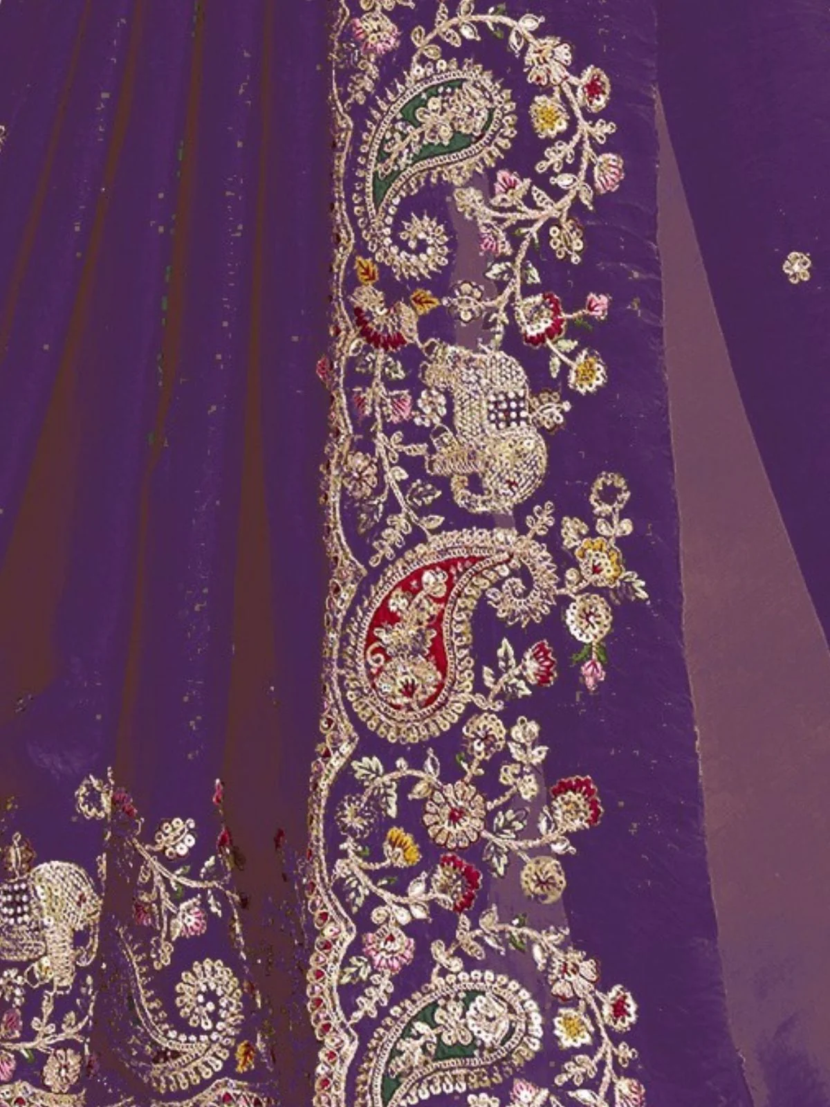 Odette Violet Satin Embroidered Saree For Women - Image 4