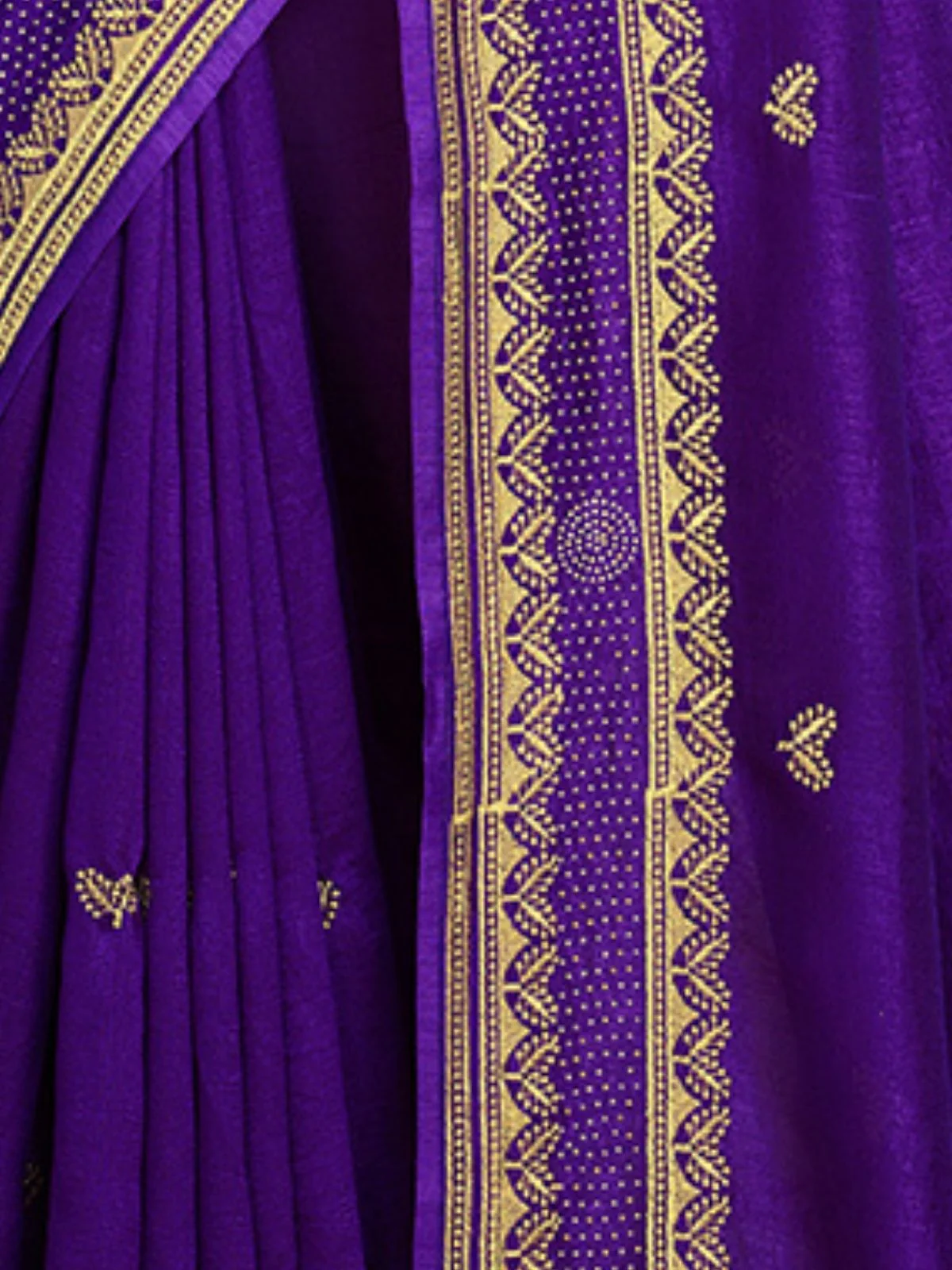 Odette Violet Silk Blend Embroidered Saree With Unstitched Blouse For Women - Image 5