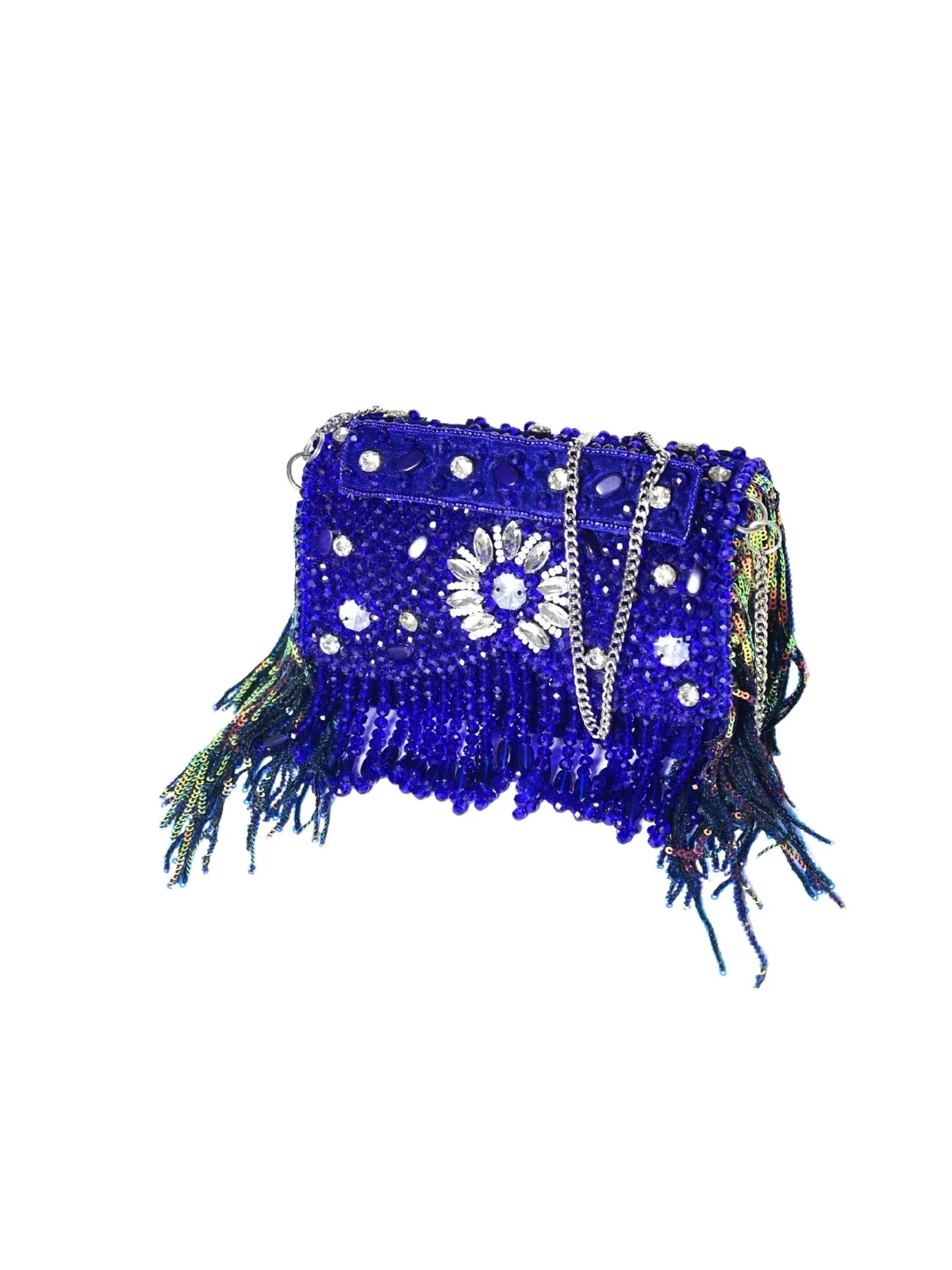 Odette Violet Suede Embellished Clutch For Women - Image 6