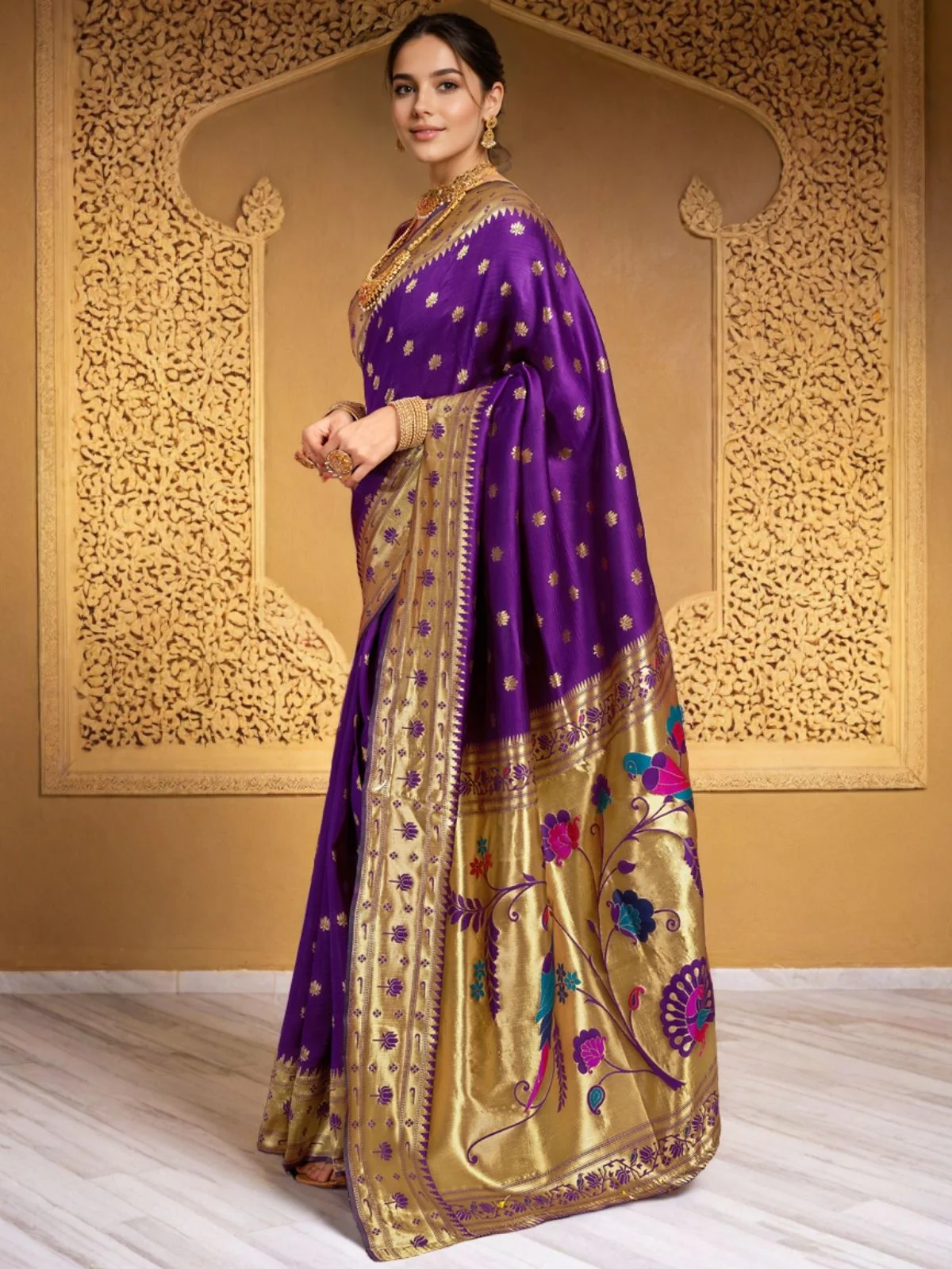 Odette Voilet Silk Woven Saree For Women - Image 2