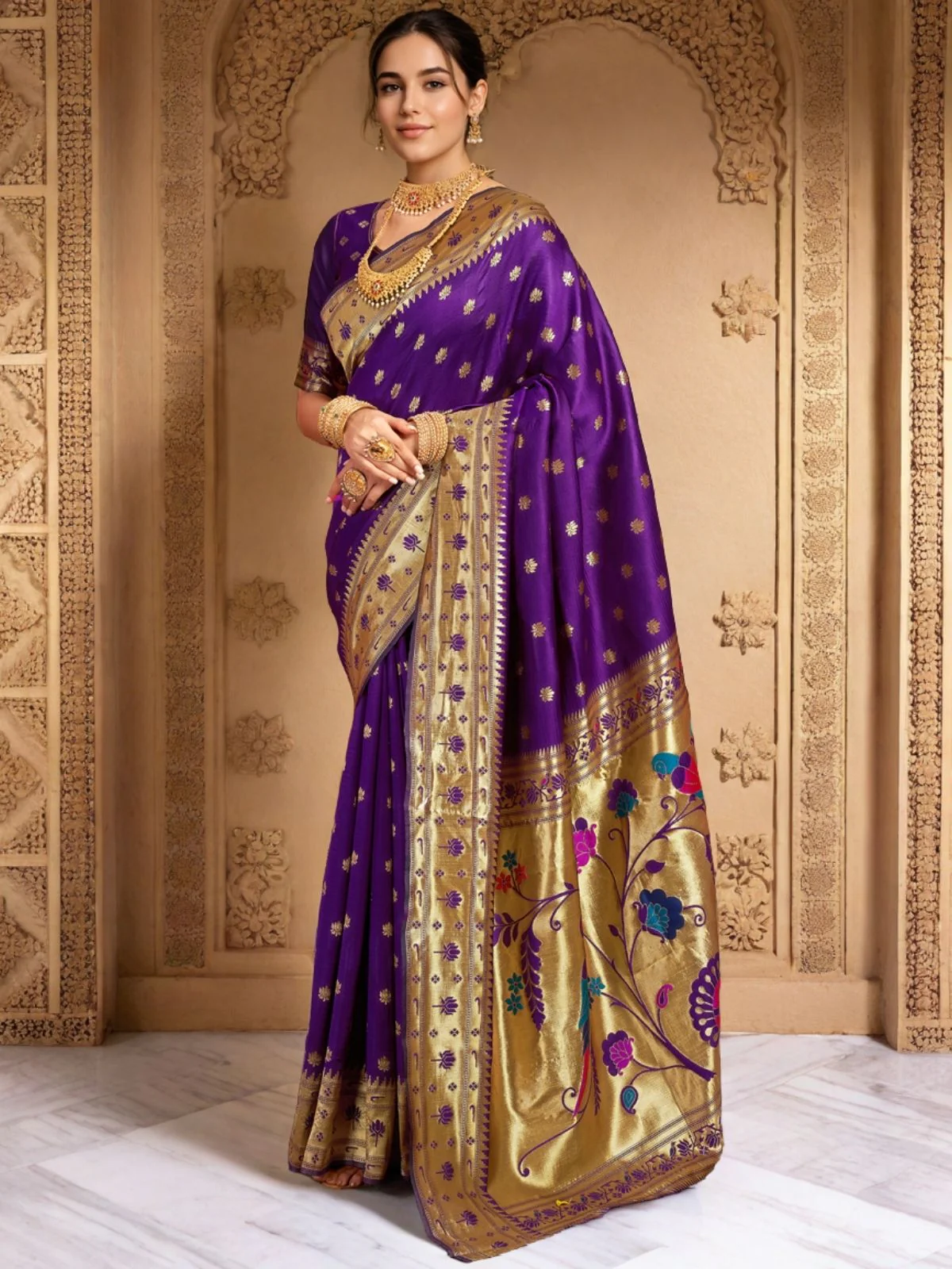 Odette Voilet Silk Woven Saree For Women - Image 3