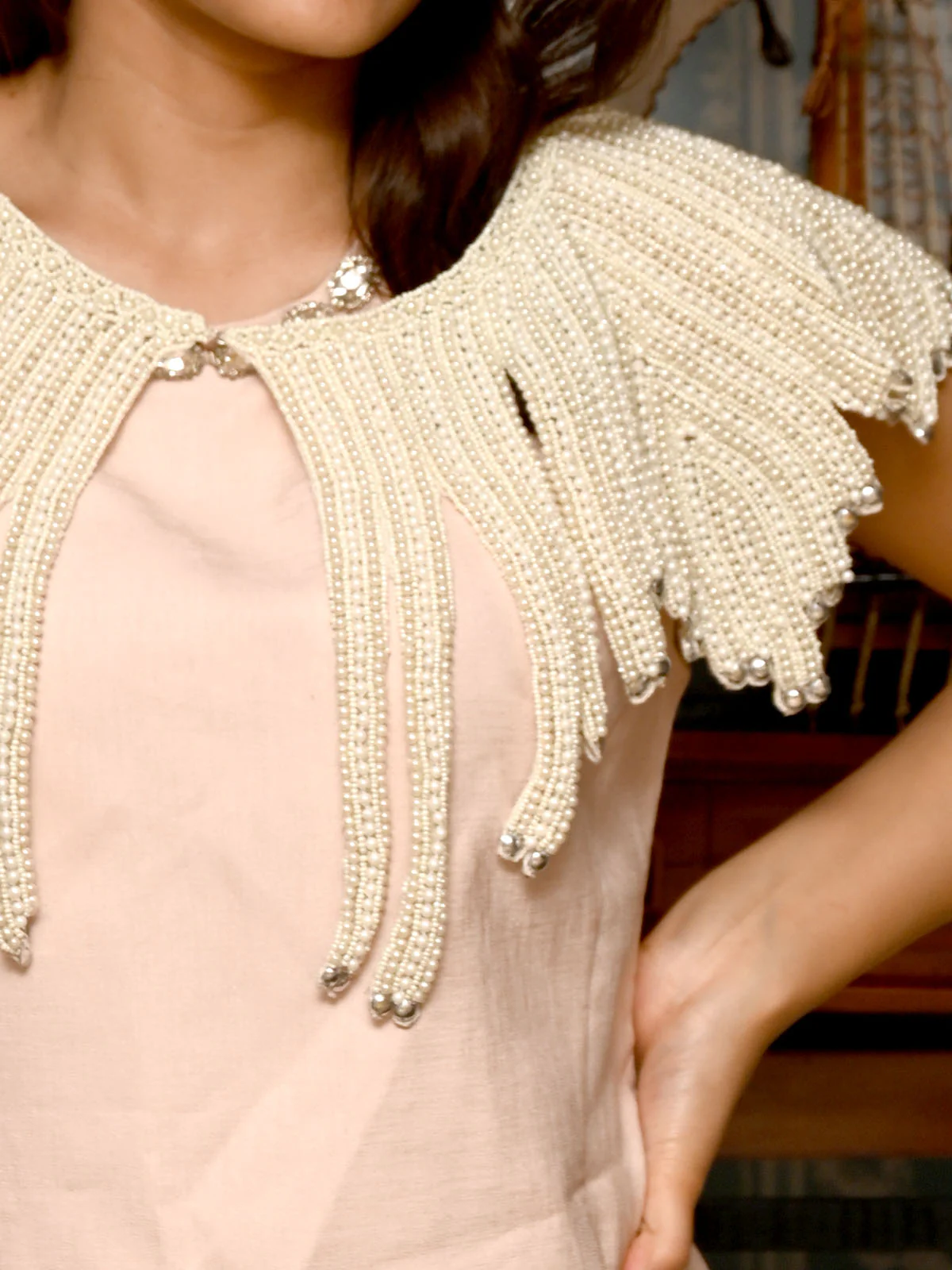Odette White All Beads Cape for Women - Image 4