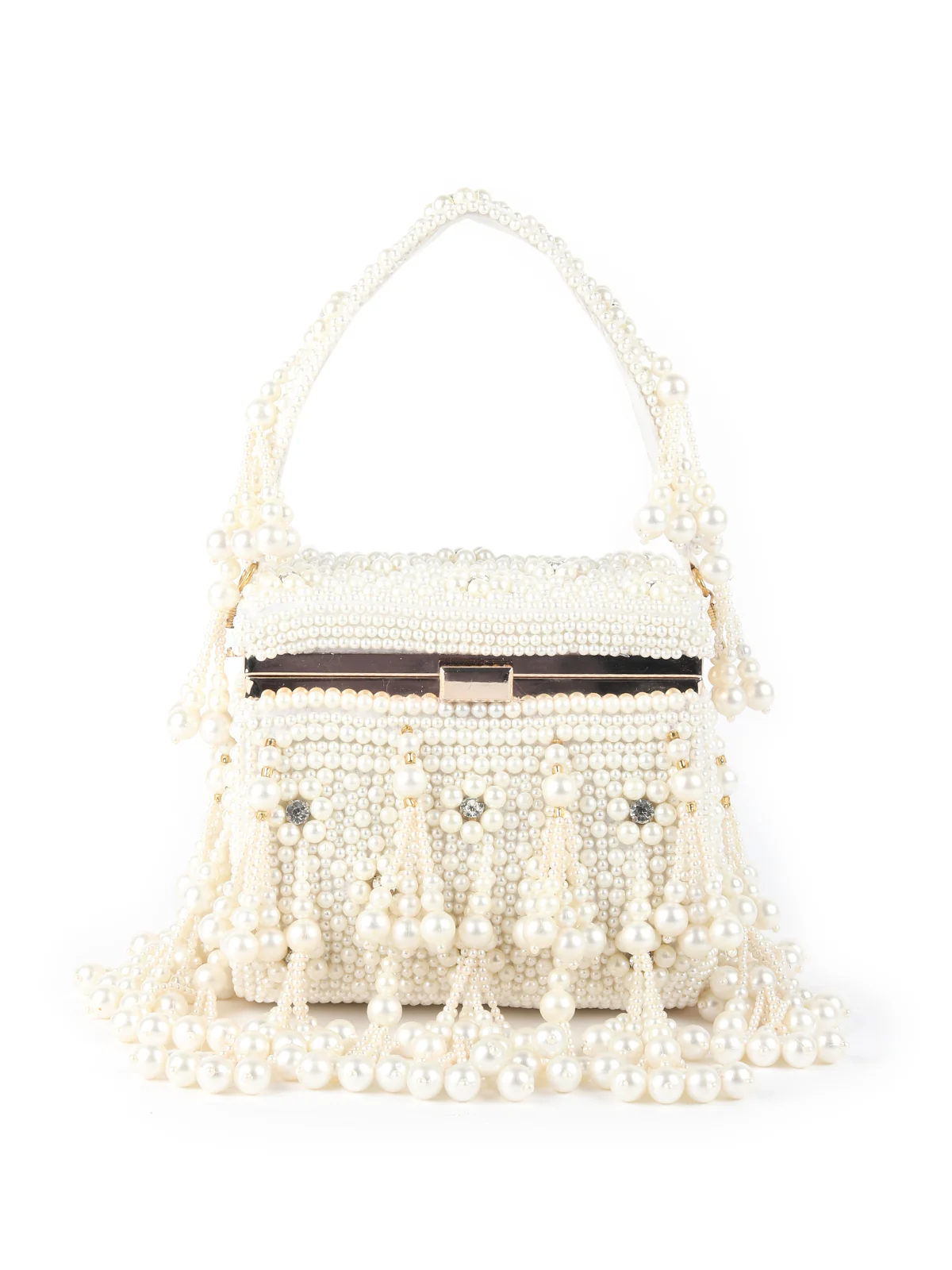 Odette White All Pearls Box Clutch For Women - Image 3