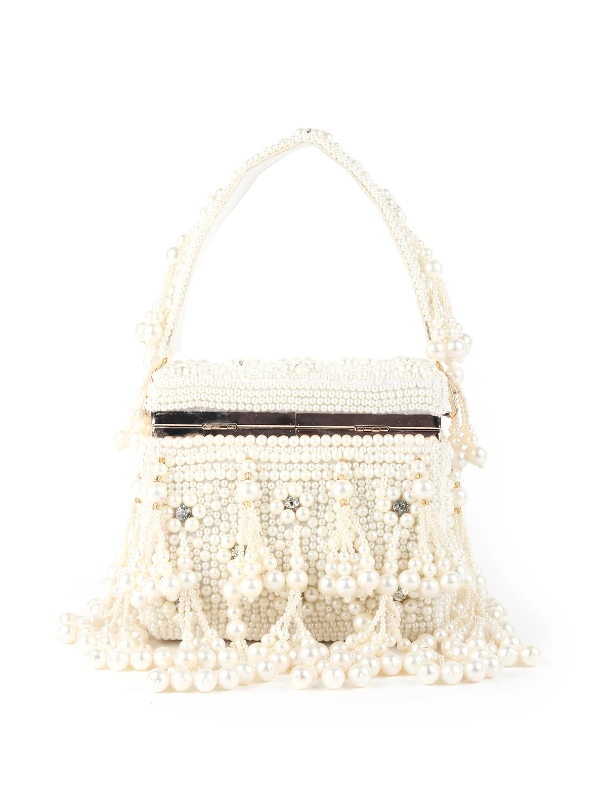 Odette White All Pearls Box Clutch For Women - Image 5