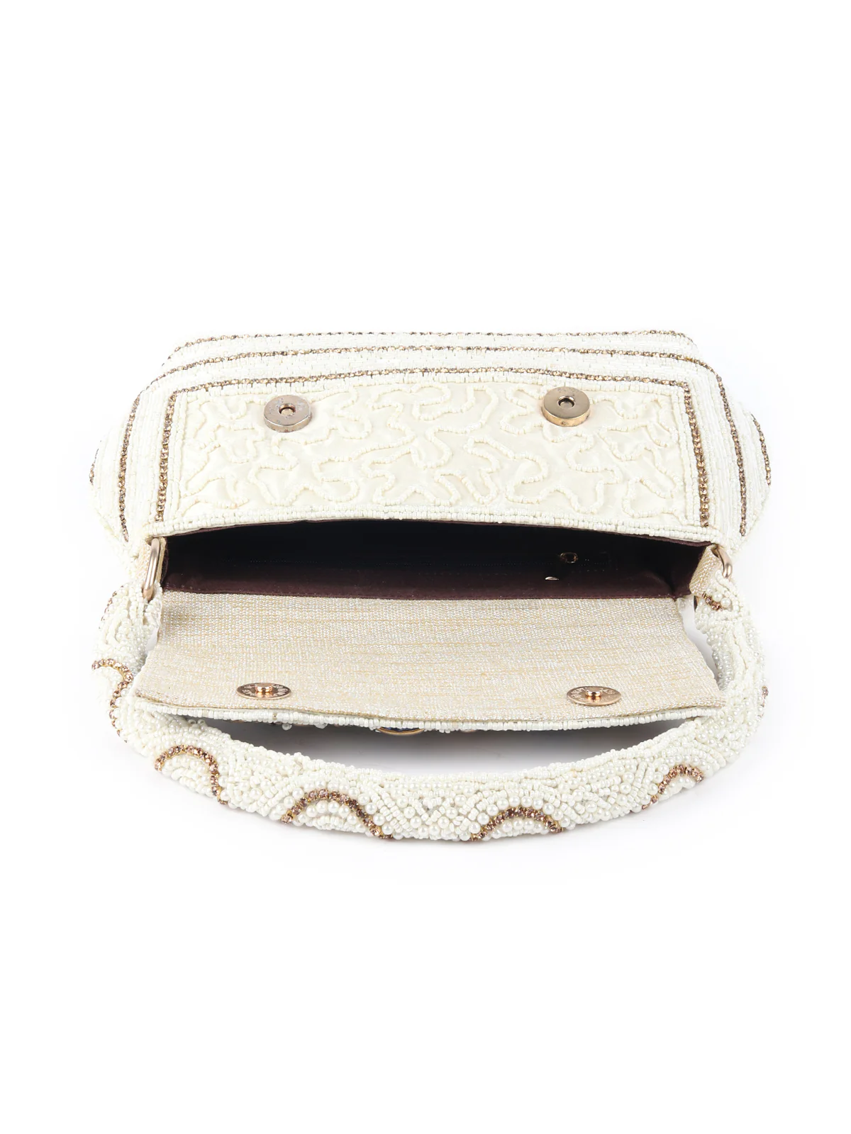 Odette White All Pearls Clutch With Multicolored Stones For Women - Image 6