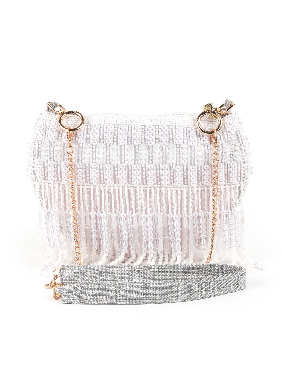 Odette White All-Pearls Tasseled Sling Bag For Women - Image 3
