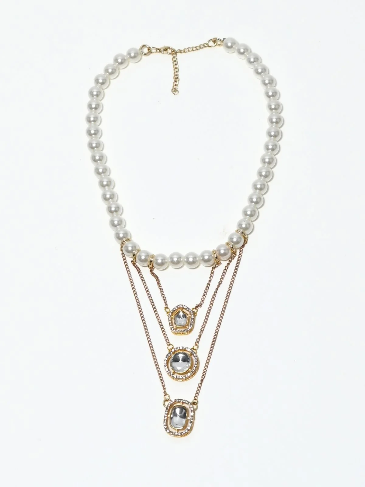 Odette White Alloy Beaded Pearl And Stone Embellished Neckpiece For Women - Image 3