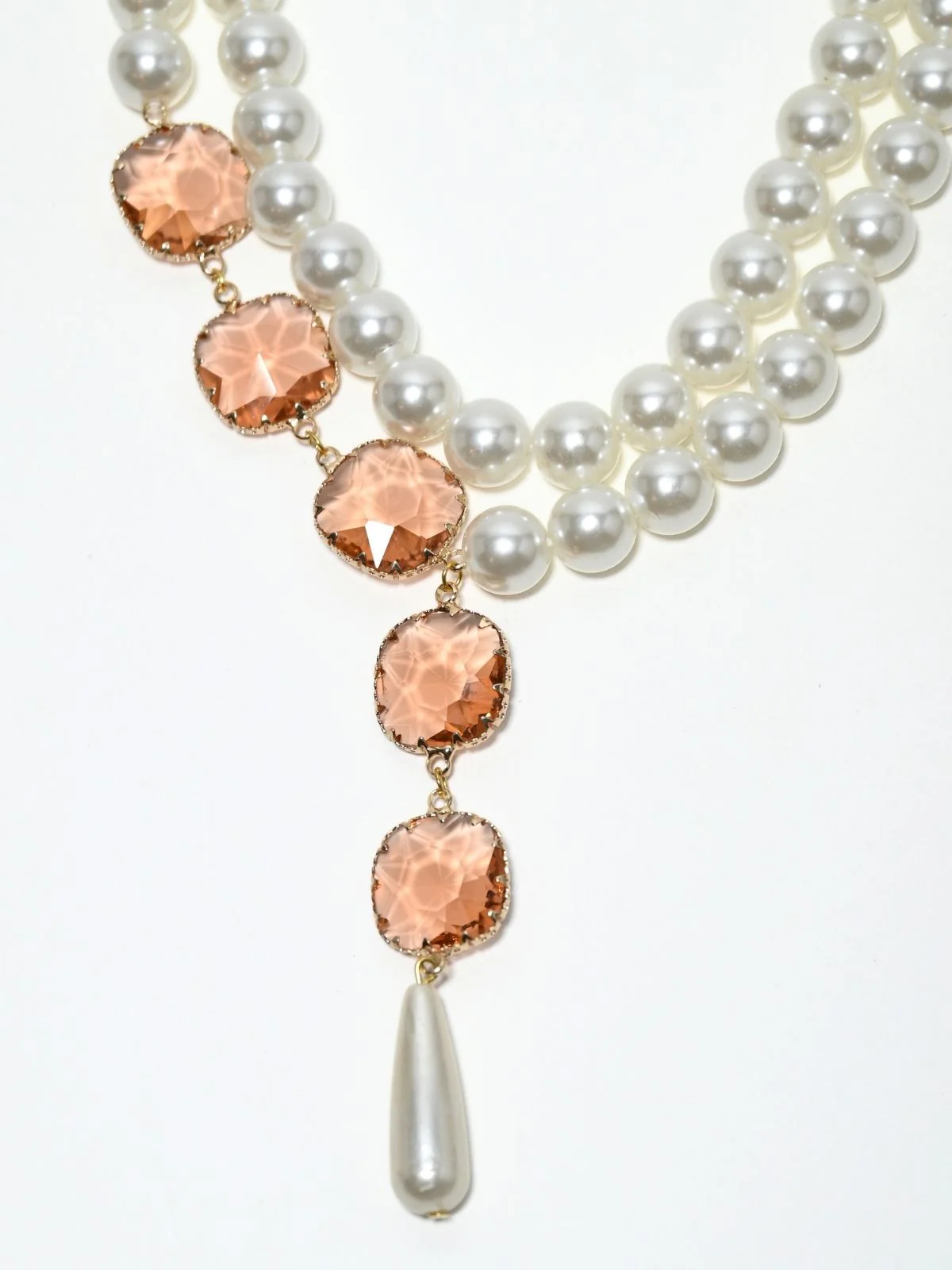 Odette White Alloy Beaded Pearl Embellished Neckpiece For Women - Image 4
