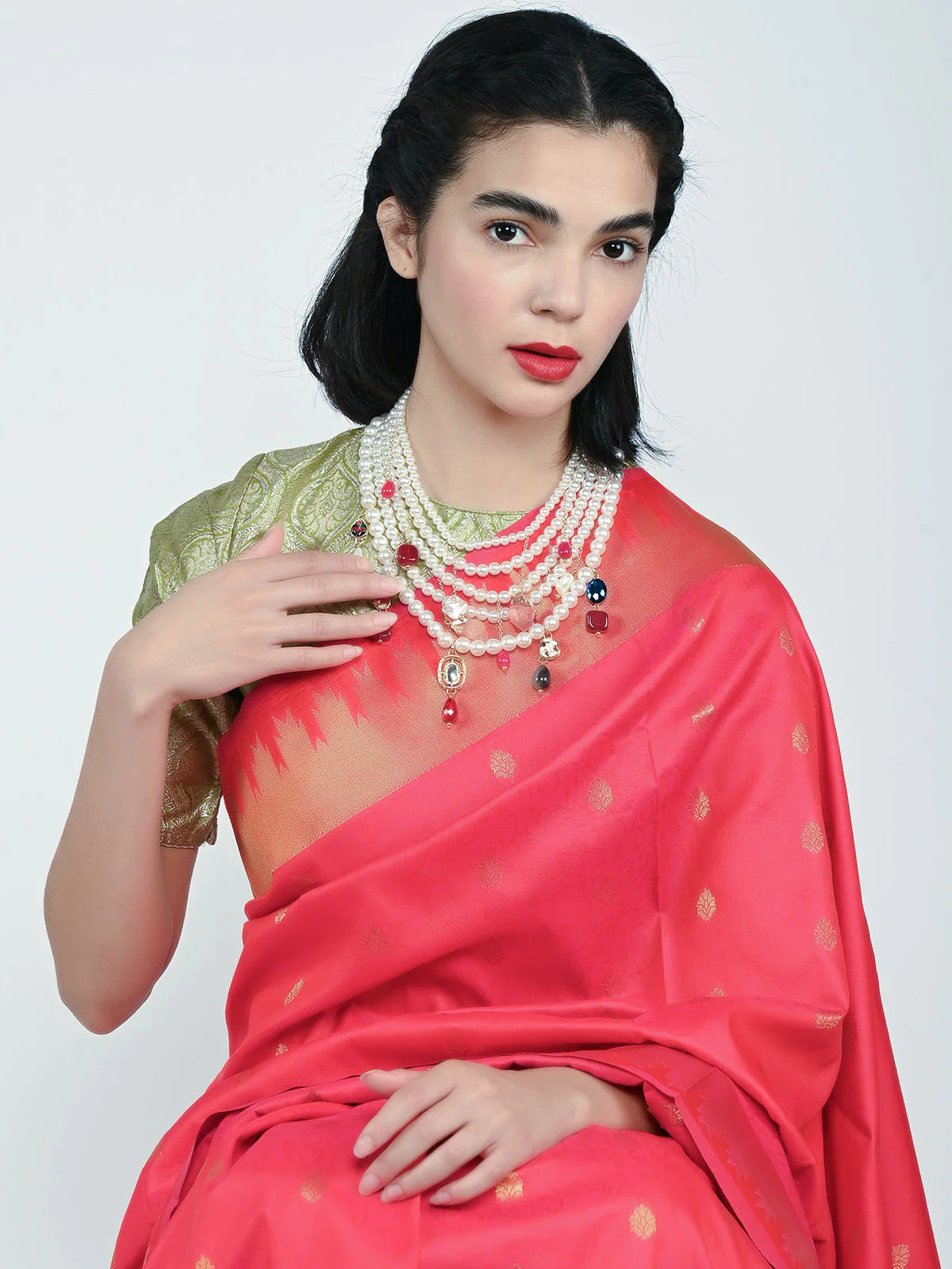 Odette White Alloy Beaded Pearl Embellished Neckpiece For Women - Image 2