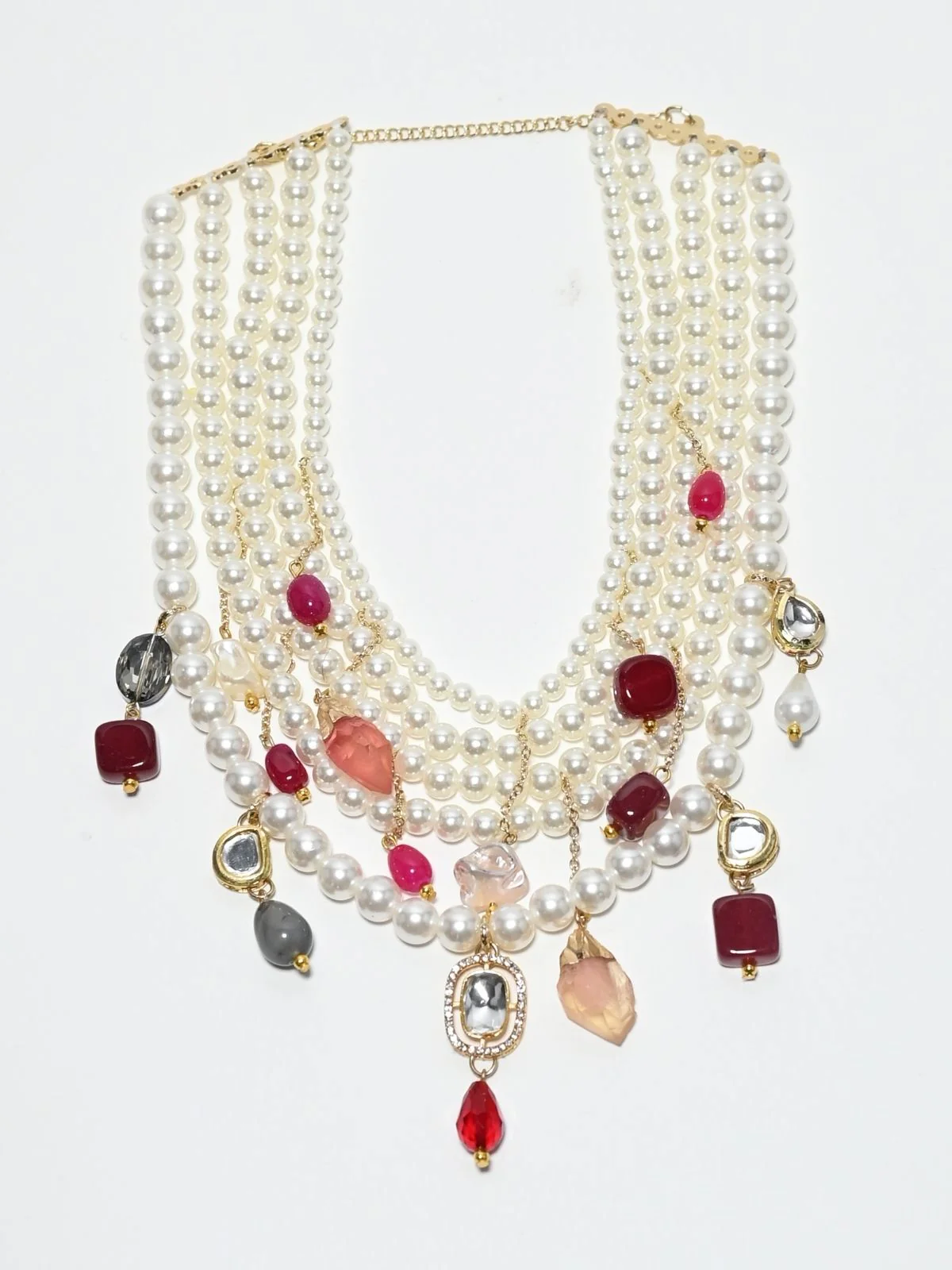 Odette White Alloy Beaded Pearl Embellished Neckpiece For Women - Image 3