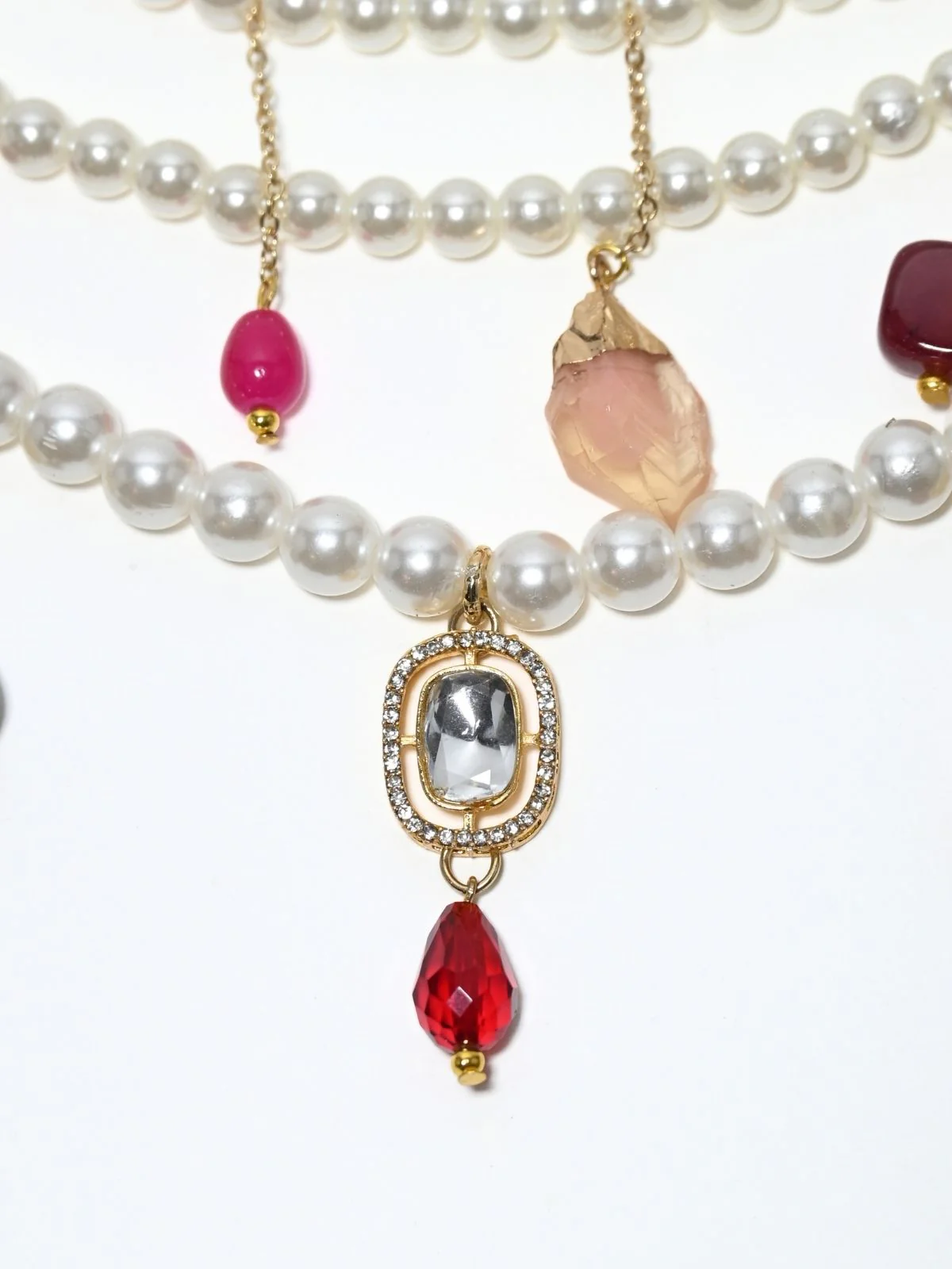 Odette White Alloy Beaded Pearl Embellished Neckpiece For Women - Image 4