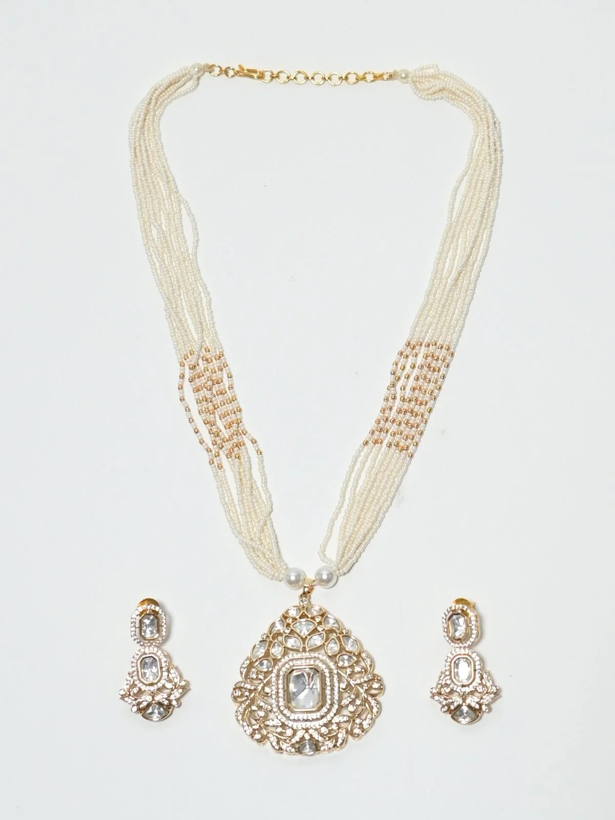 Odette White Alloy Beaded Pearl Jewellery Set For Women - Image 3