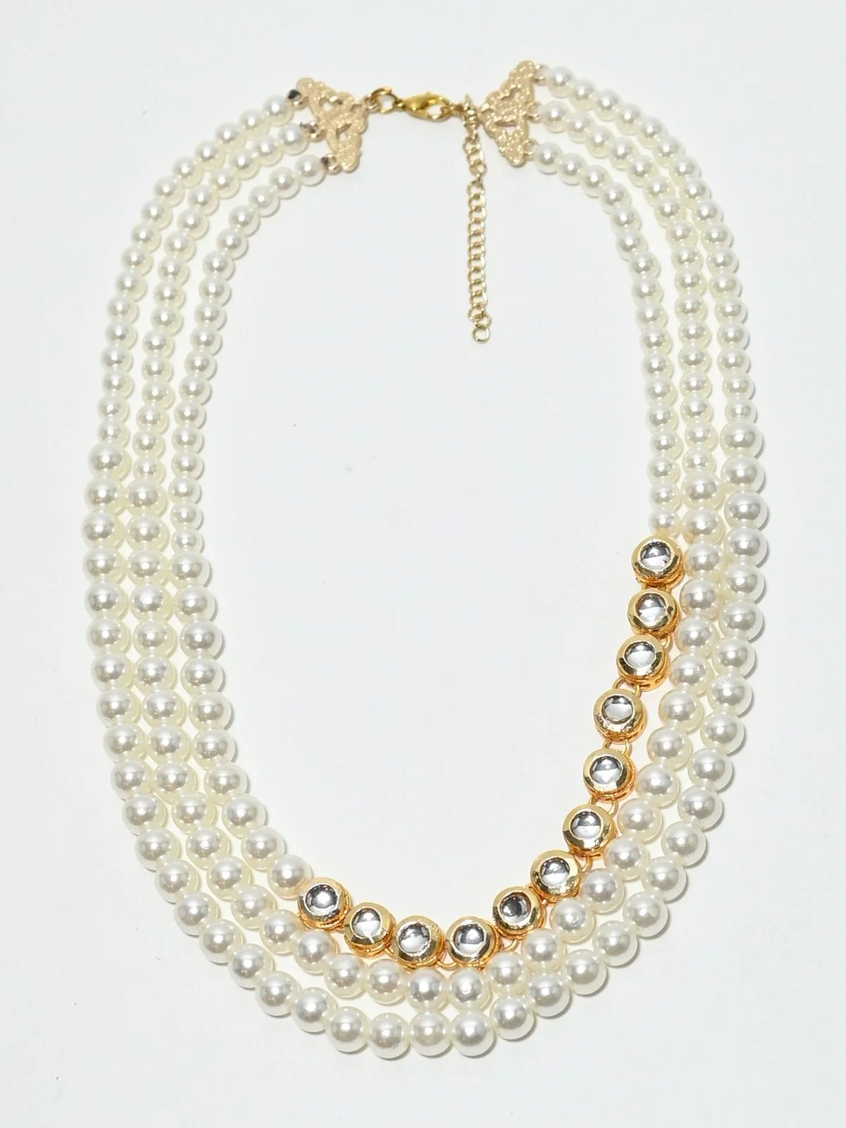Odette White Alloy Beaded Pearl Kundan Neckpiece For Women - Image 3