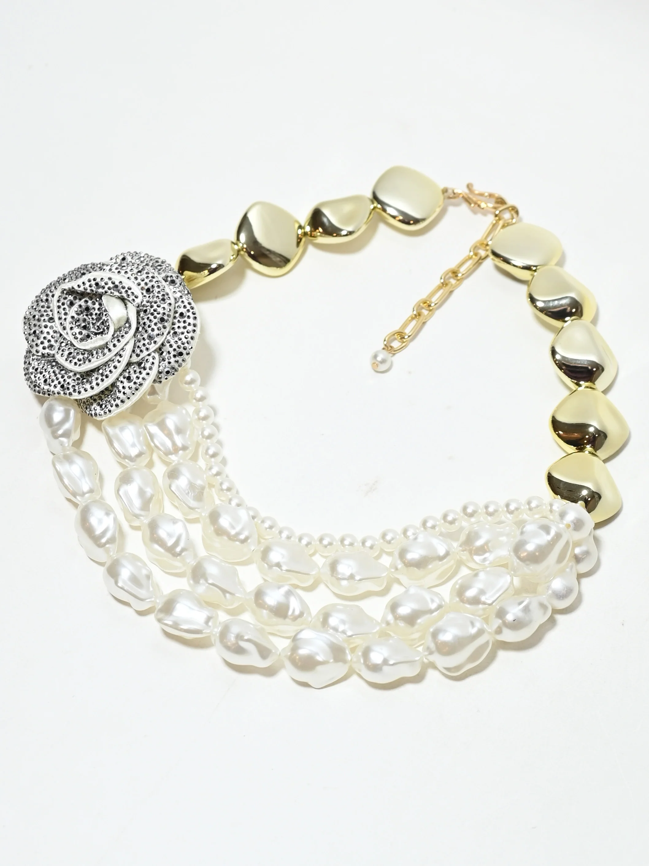 Odette White Alloy Beaded Pearl Neckpiece For Women - Image 4