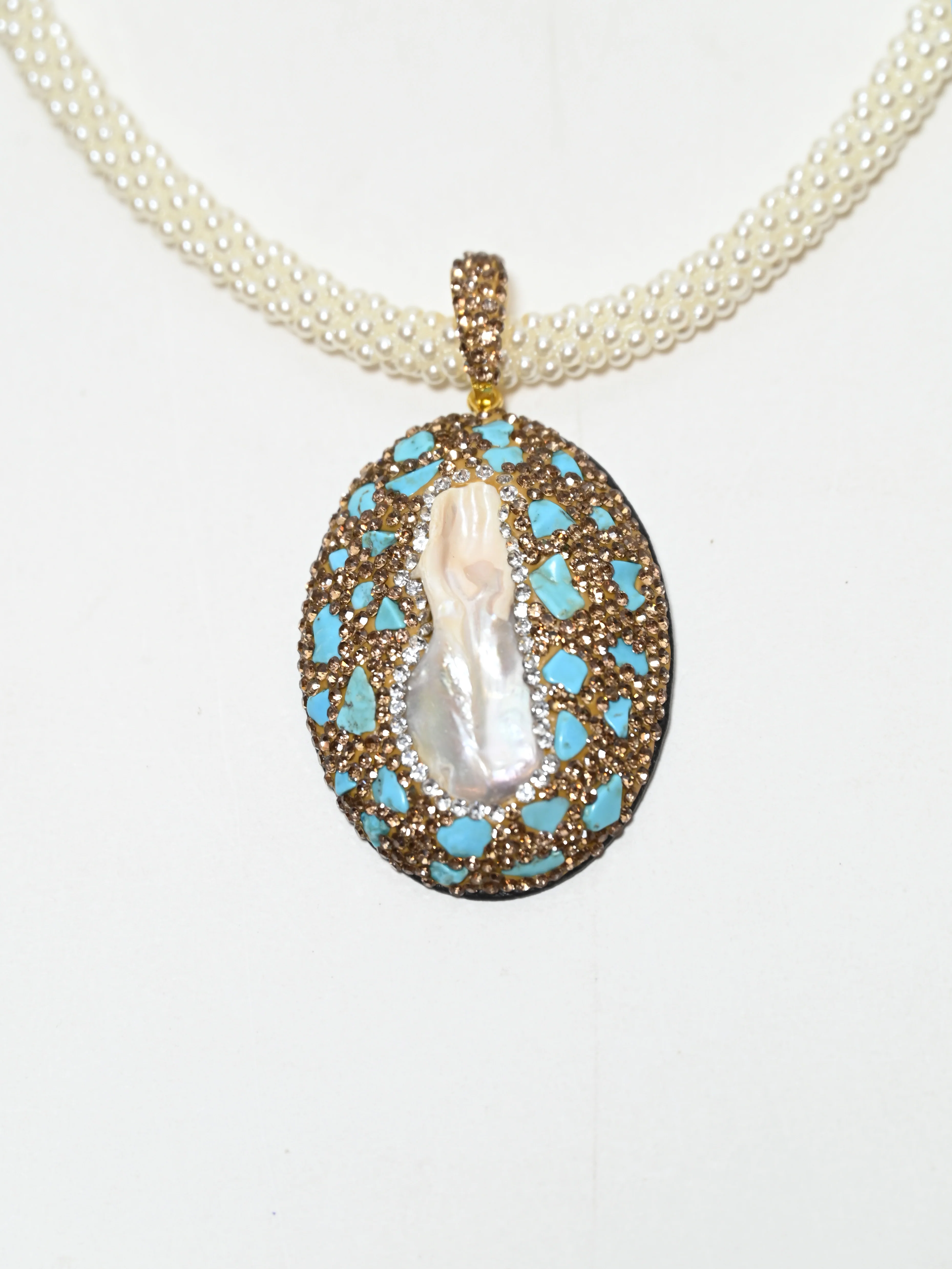 Odette White Alloy Beaded Pearl Neckpiece For Women - Image 4