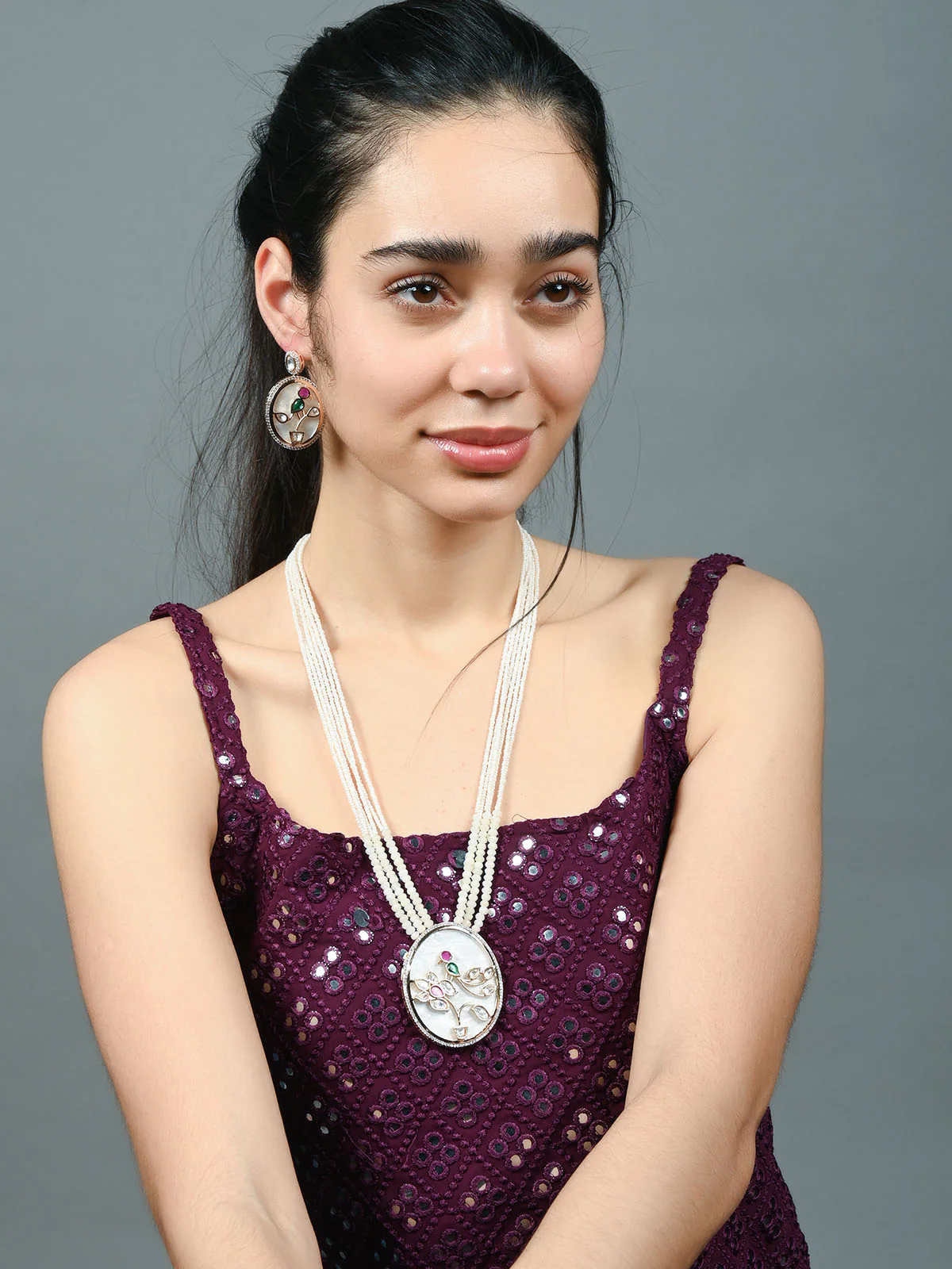 Odette White Alloy Embellished Jewellery Set For Women - Image 2