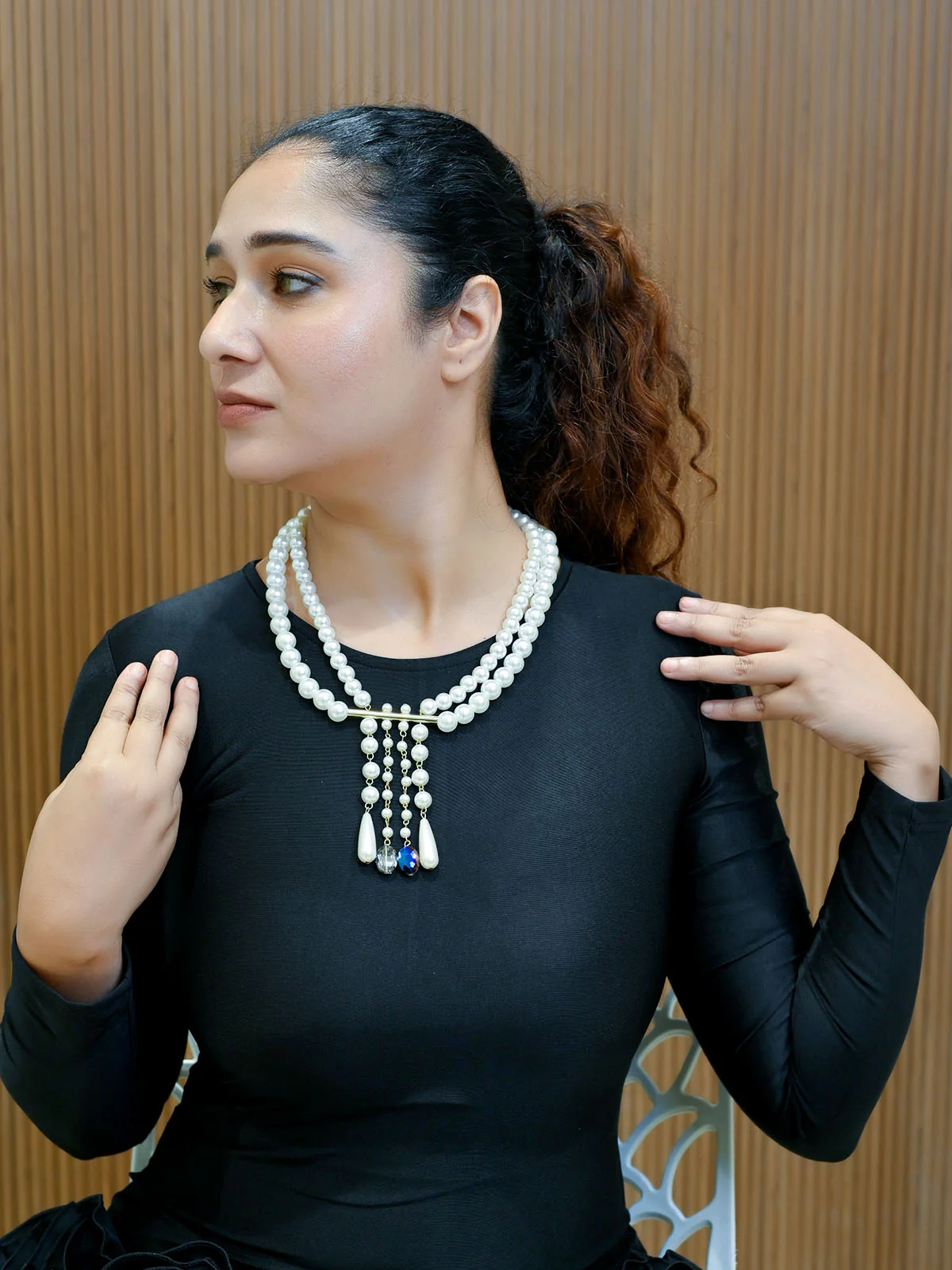Odette White Alloy Embellished Neckpiece For Women - Image 2