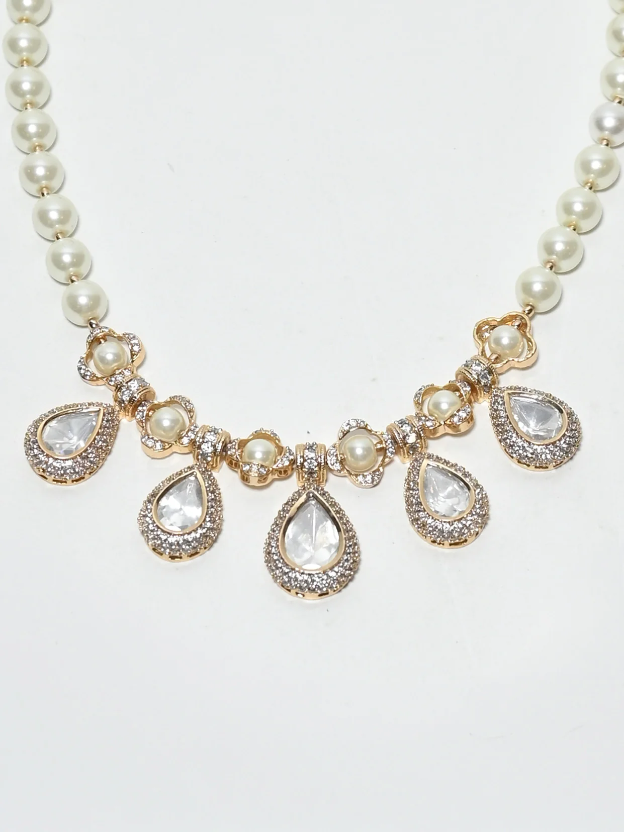 Odette White Alloy Pearl And Stone Jewellery Set For Women - Image 3