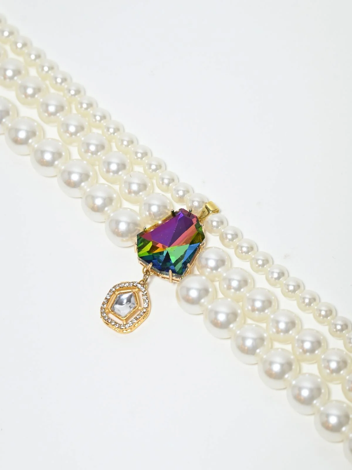 Odette White Alloy Pearl & Rhinestone Embellished Neckpiece For Women - Image 5