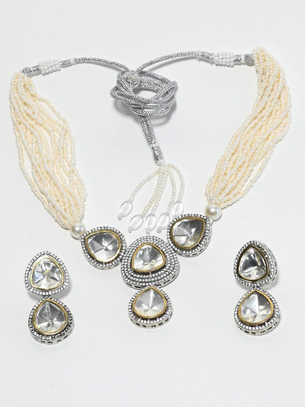 Odette White Alloy Stone Jewellery Set For Women - Image 2