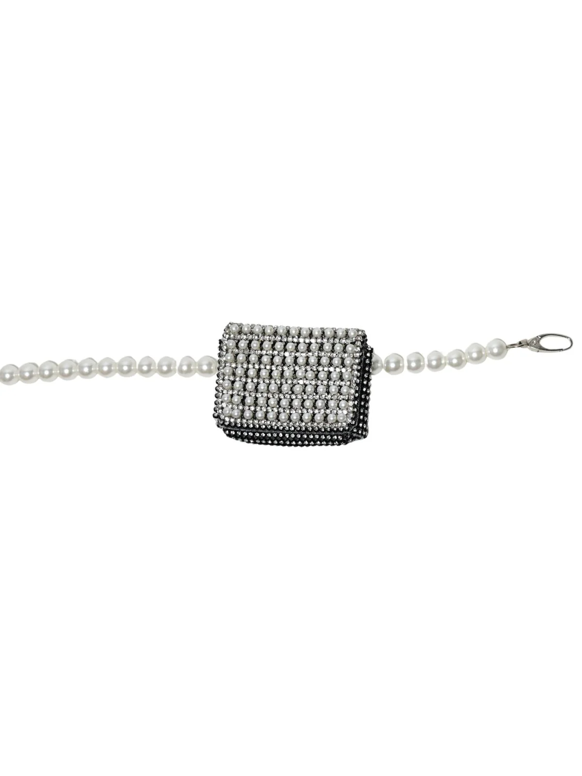 Odette White And Black Alloy Pearl Belt Bag For Women - Image 3